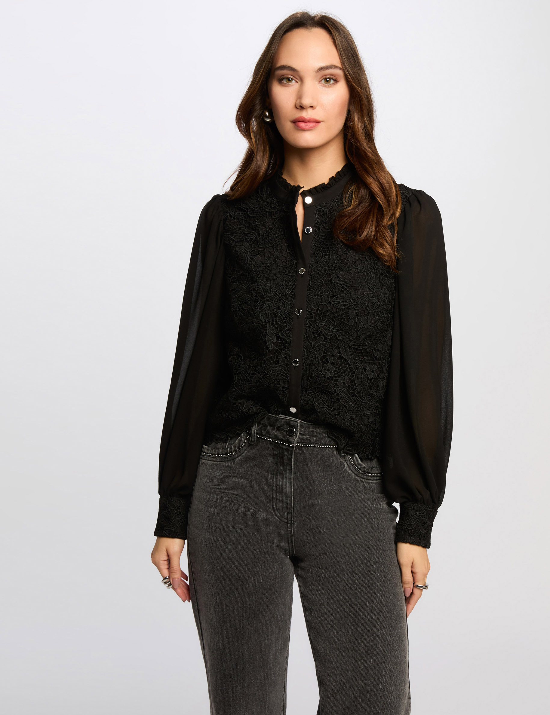 Chemise manches longues noir femme