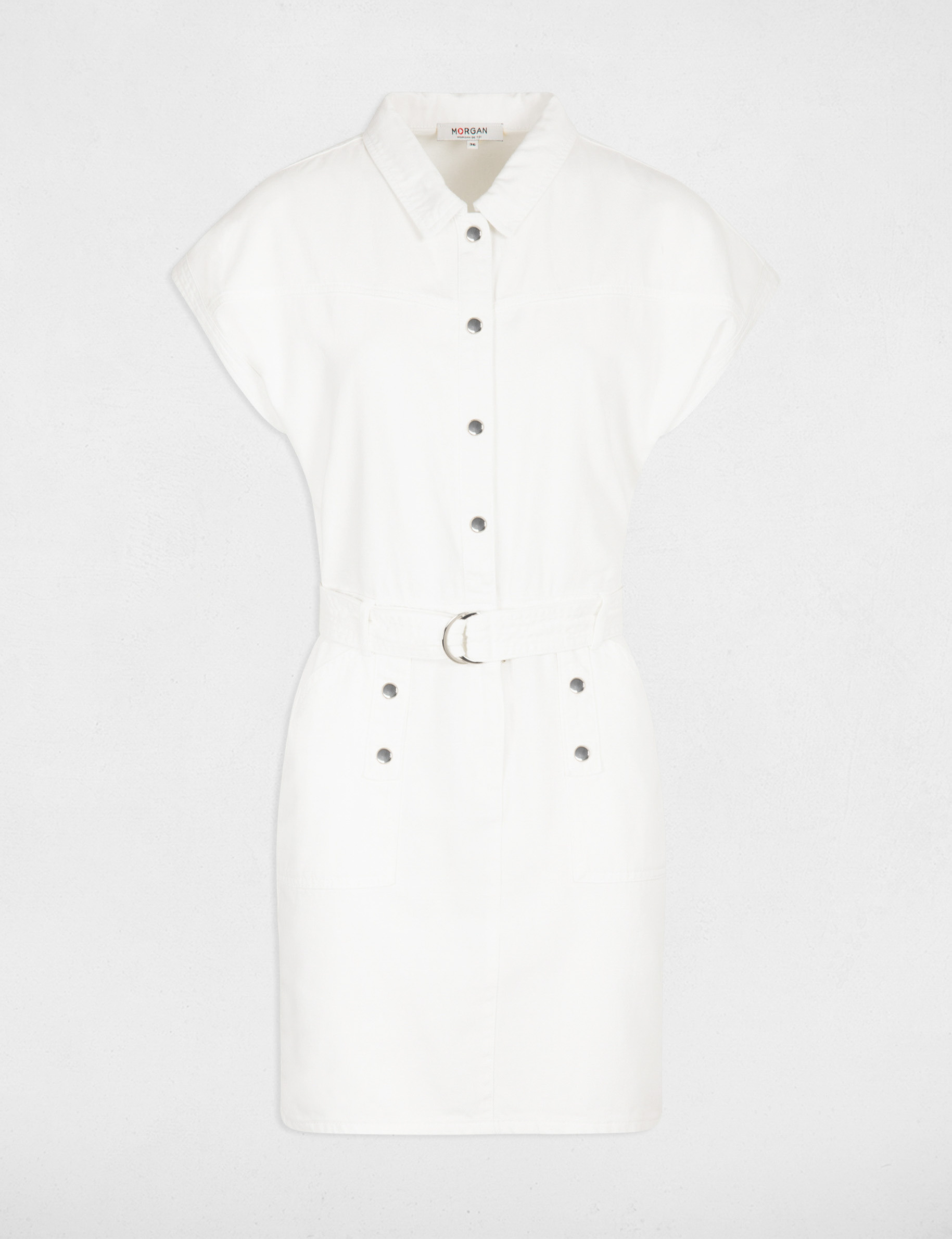 Robe courte ajustée en jean ecru femme