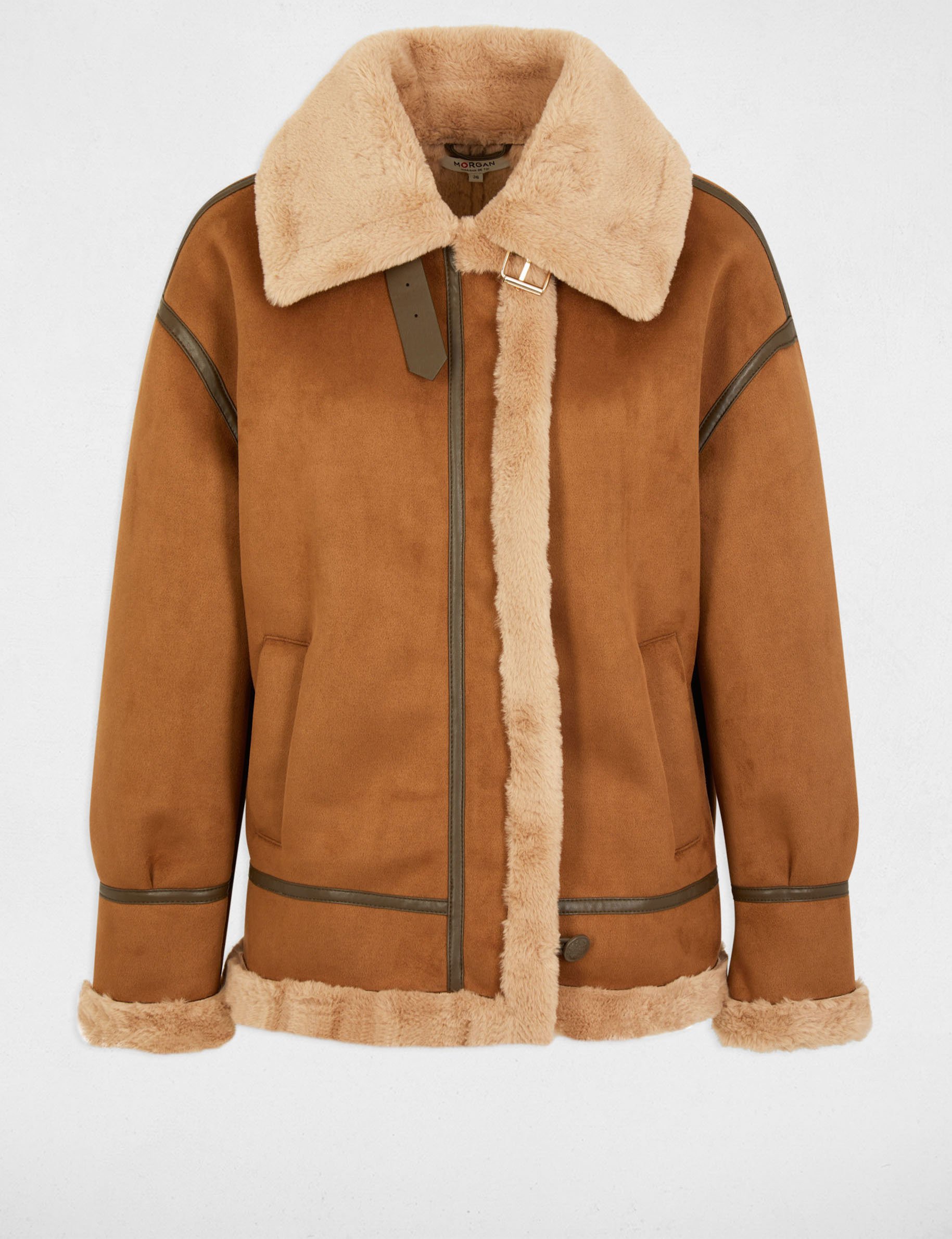 Blouson suédine zippé caramel femme