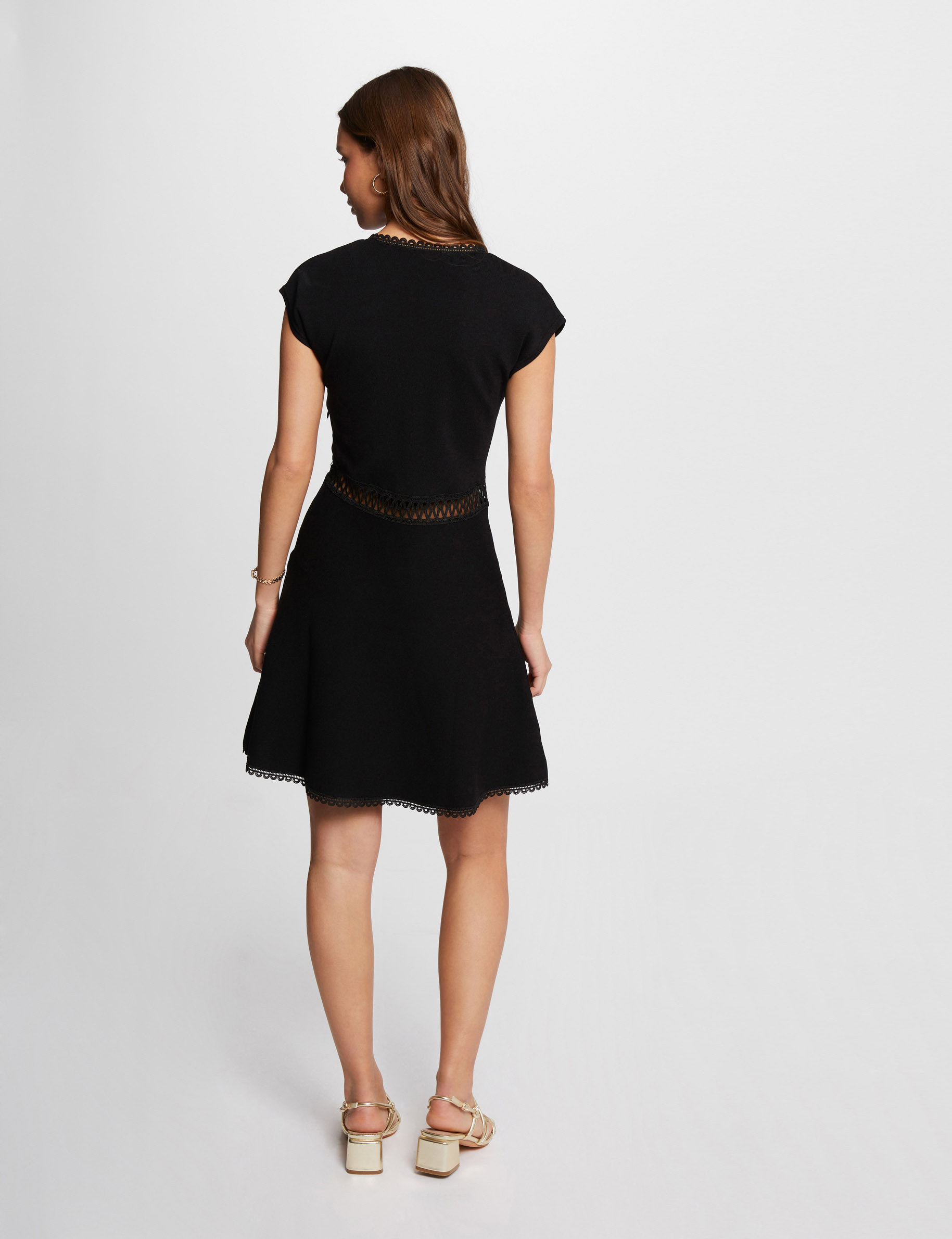 Robe tricot courte trapèze noir femme