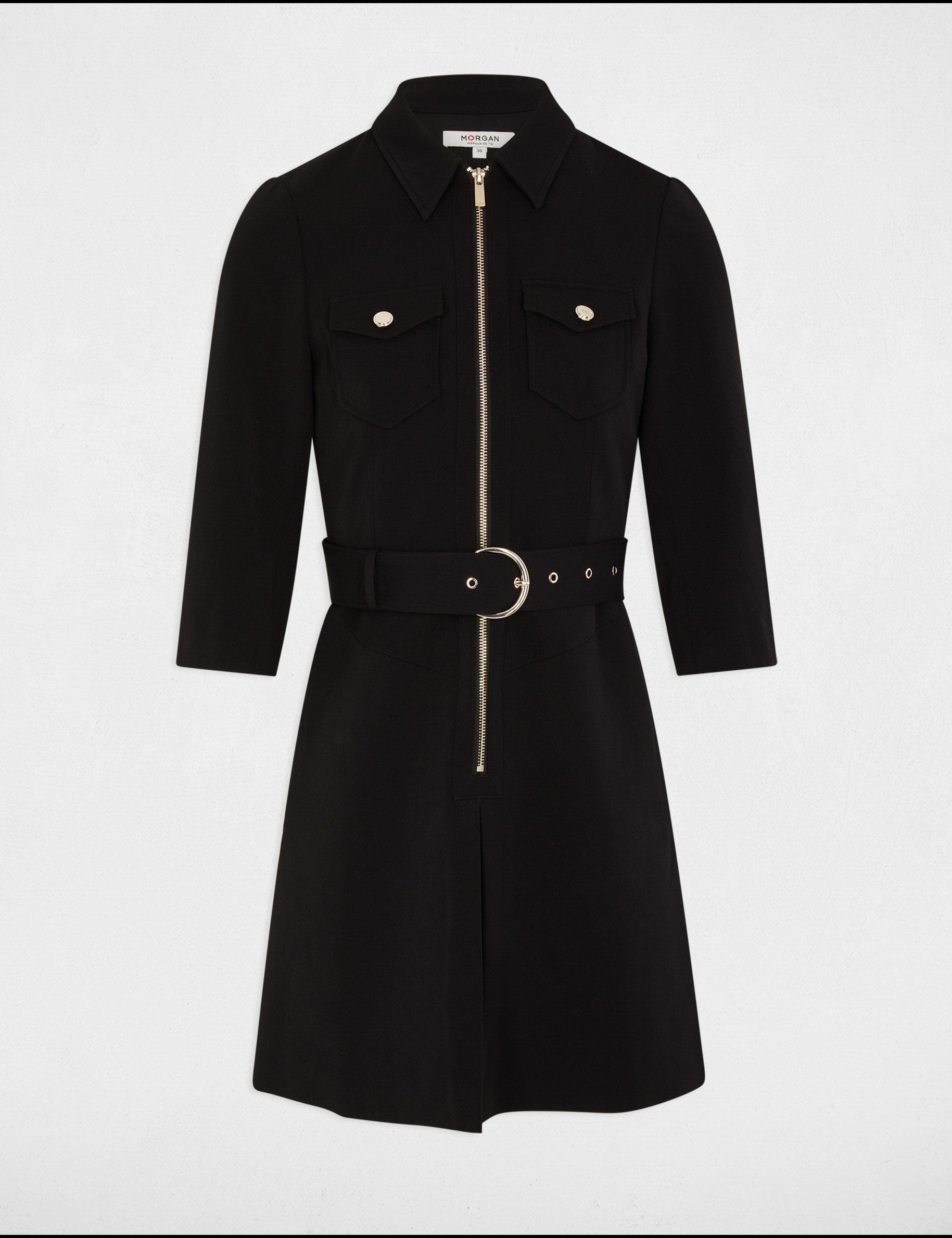 Robe courte ajustée zippée noir femme