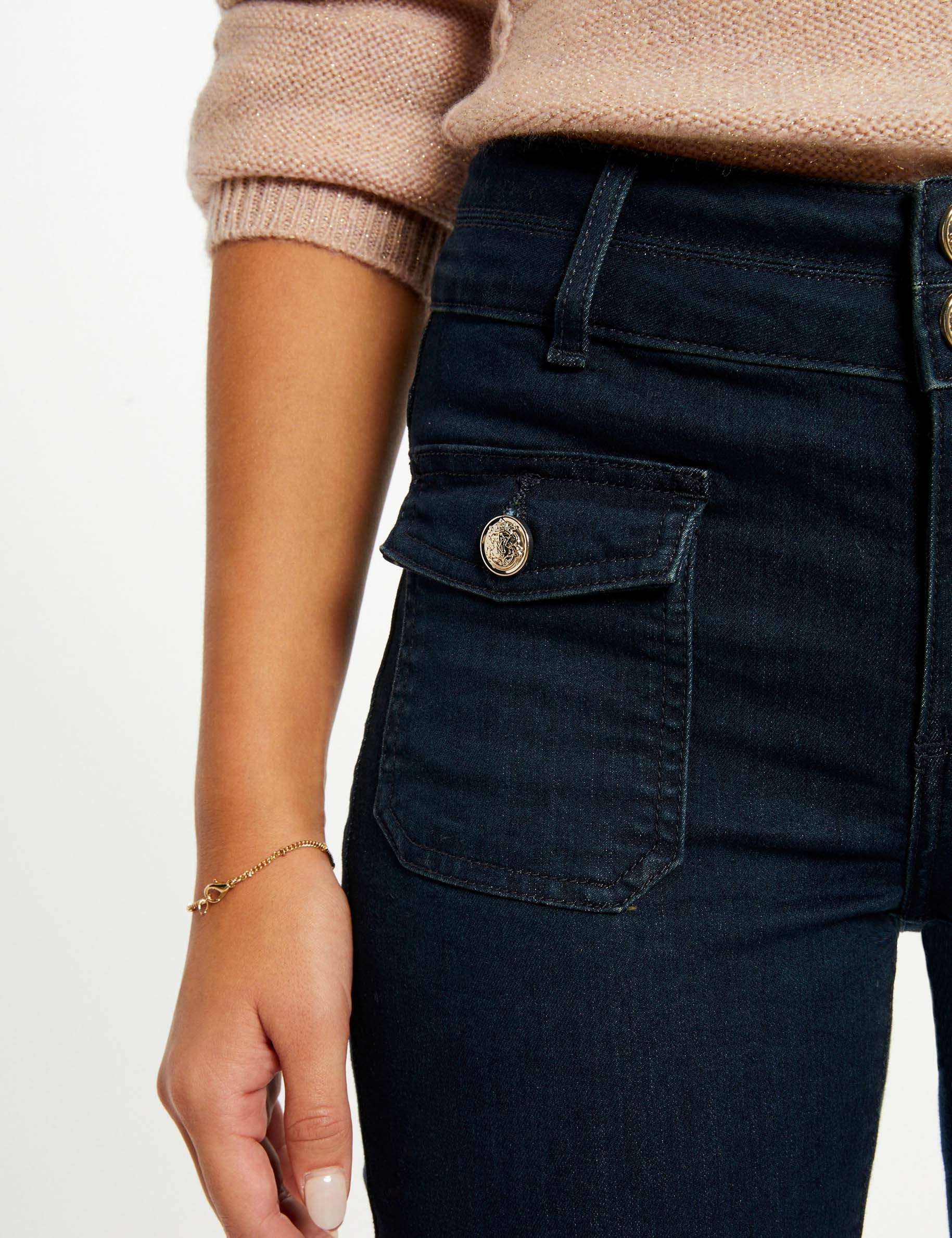 Bootcut jeans met hoge taille ruw denim vrouw