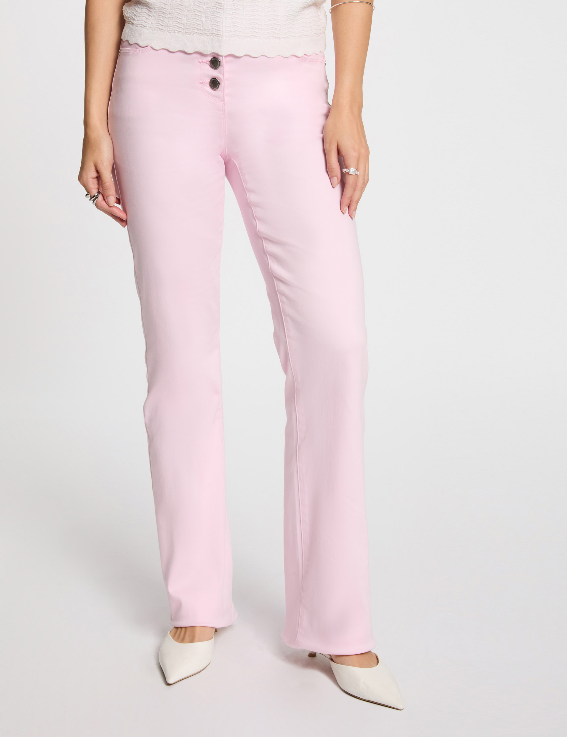 Pantalon bootcut boutonné rose pastel femme