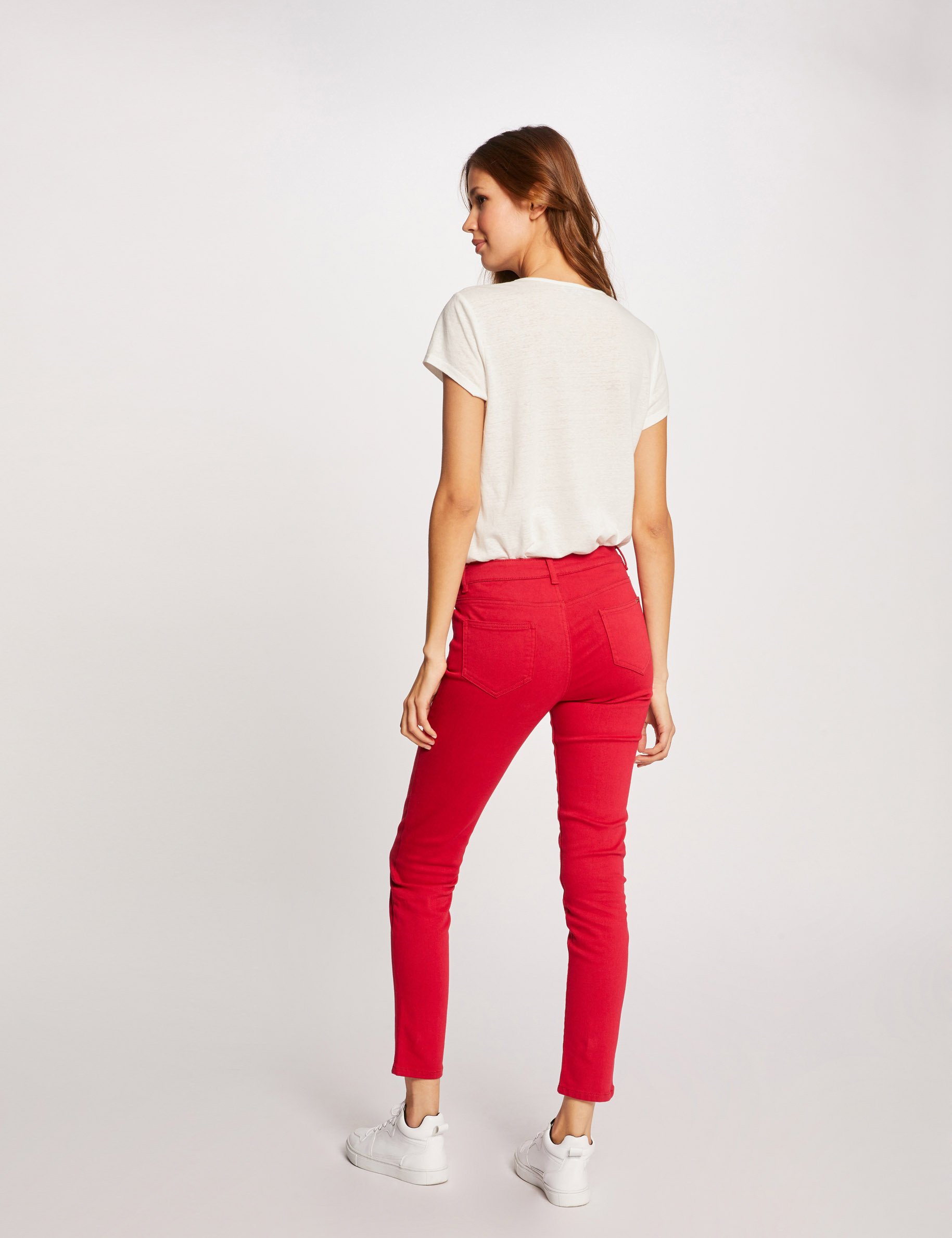 Pantalon skinny taille basse rouge femme