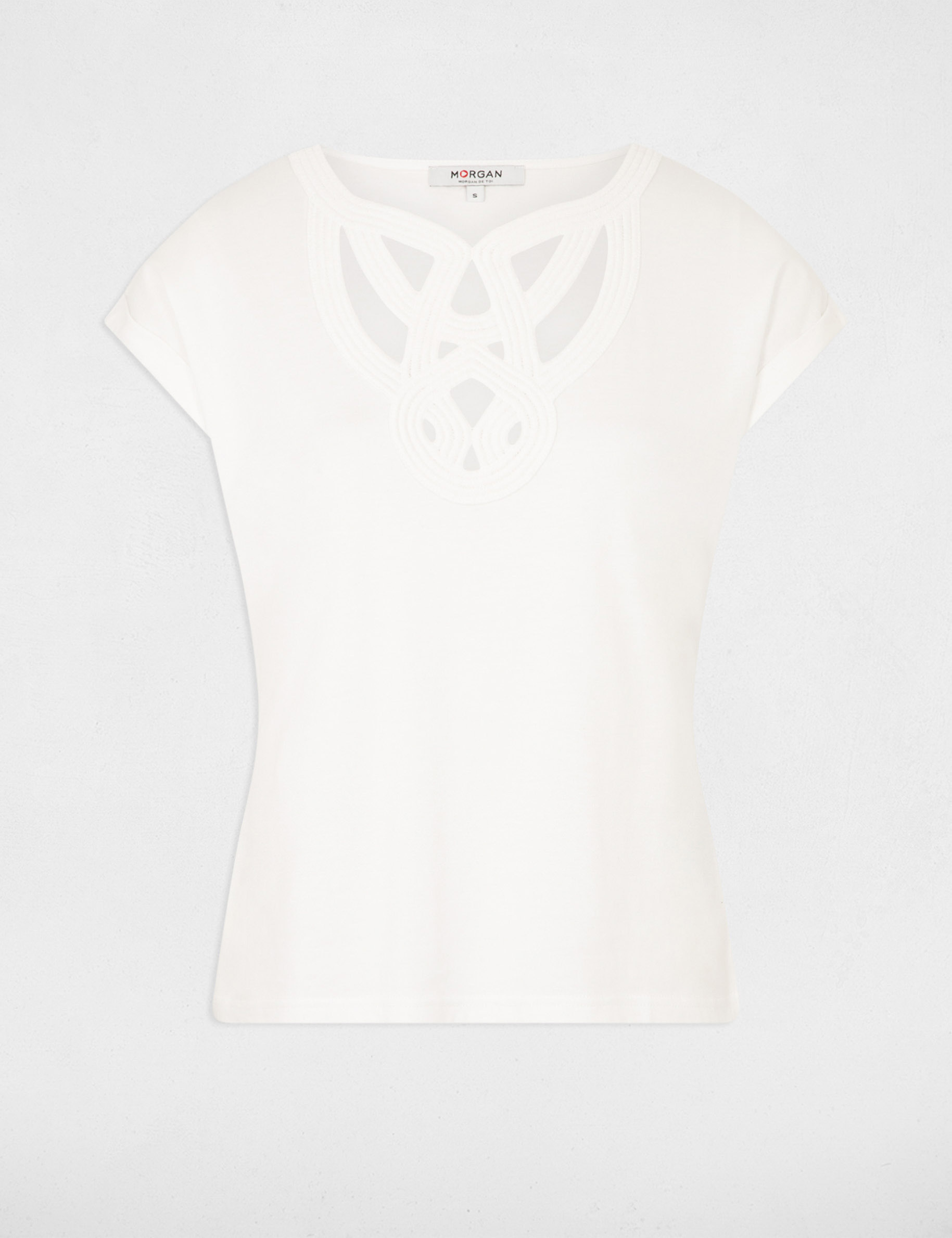 T-shirt met korte mouwen ecru vrouw