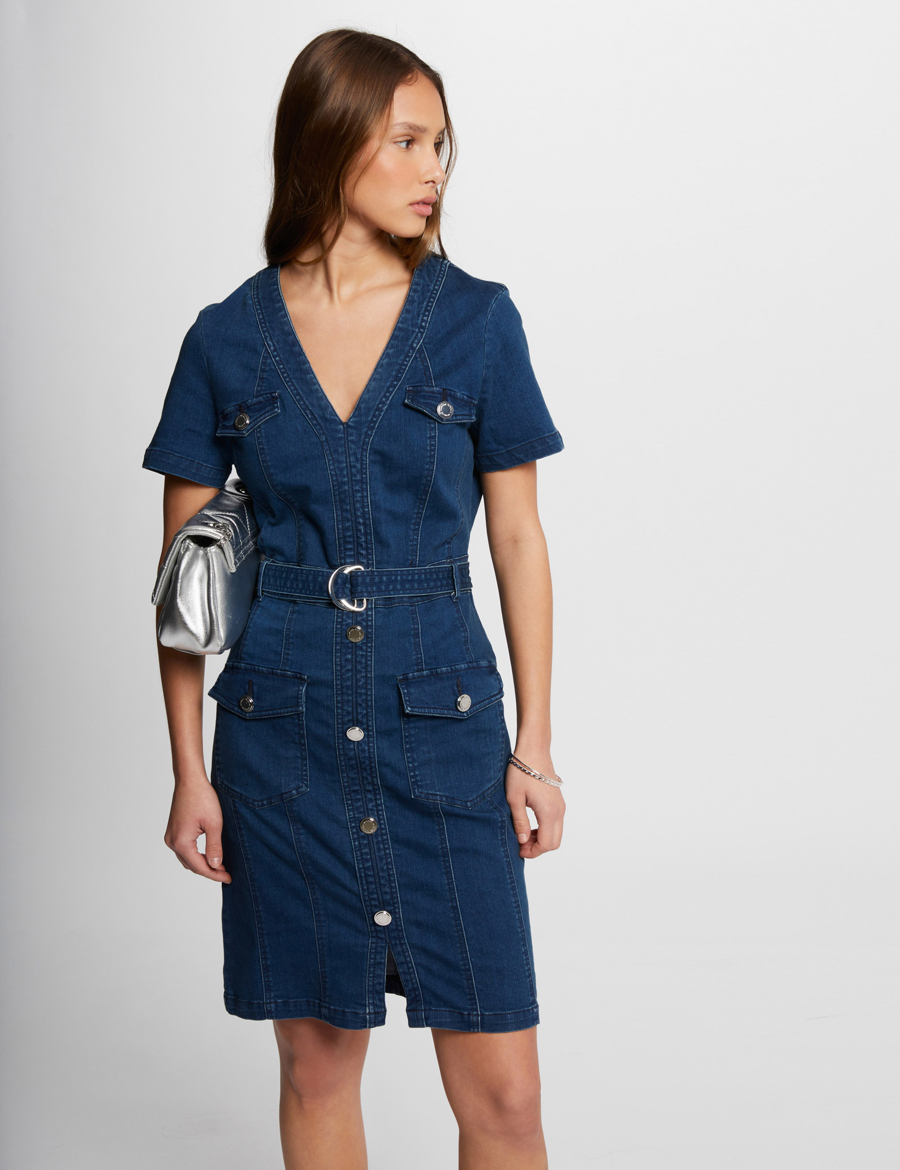 Robe courte ajustée en jean jean stone femme