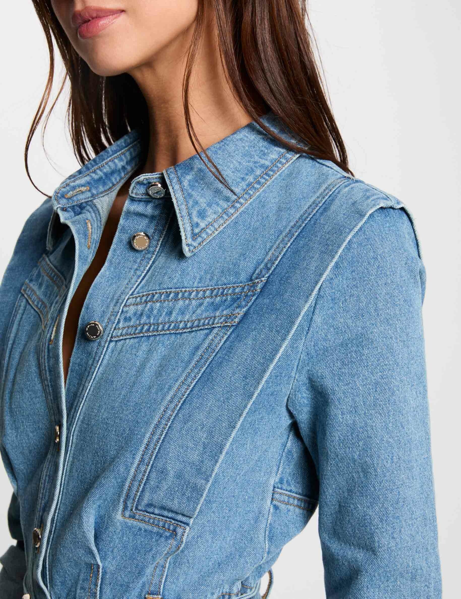 Robe ajustée boutonnée en jean denim stone femme