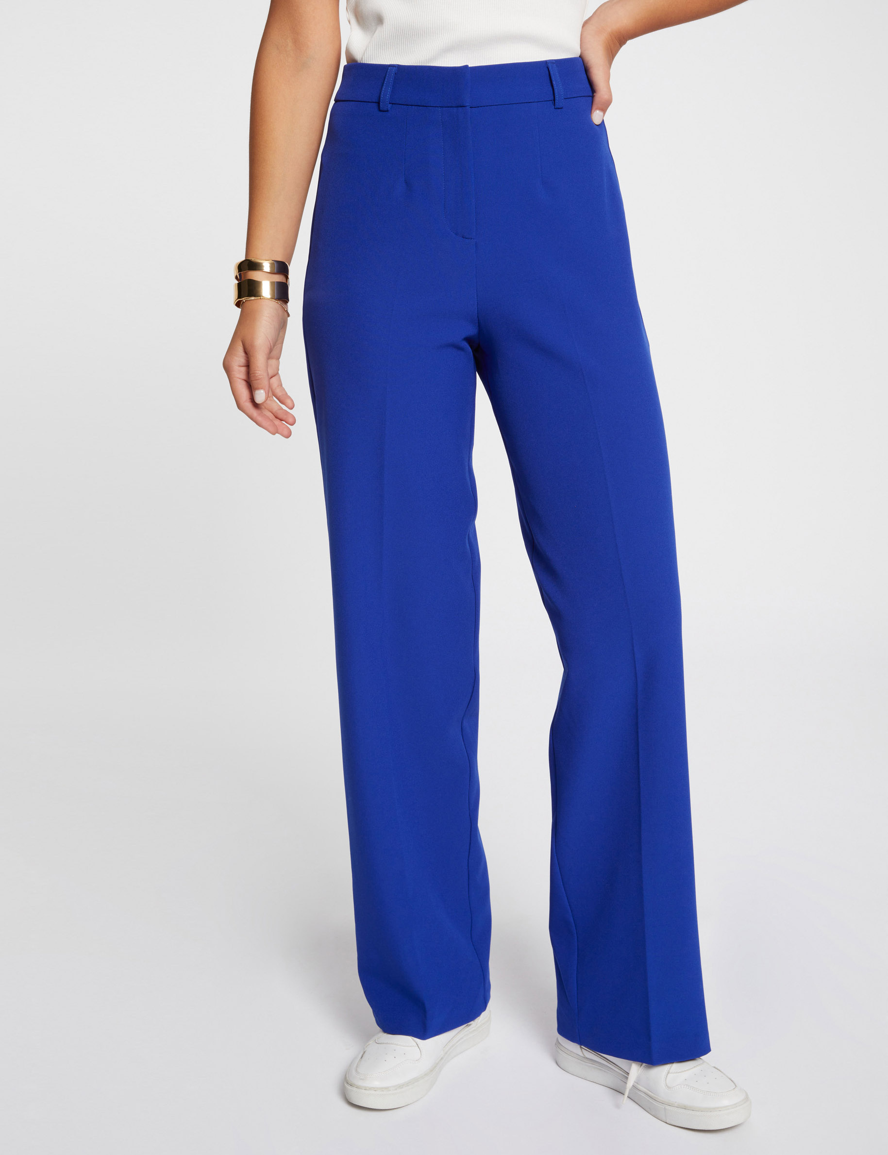 Pantalon droit à pinces bleu electrique femme