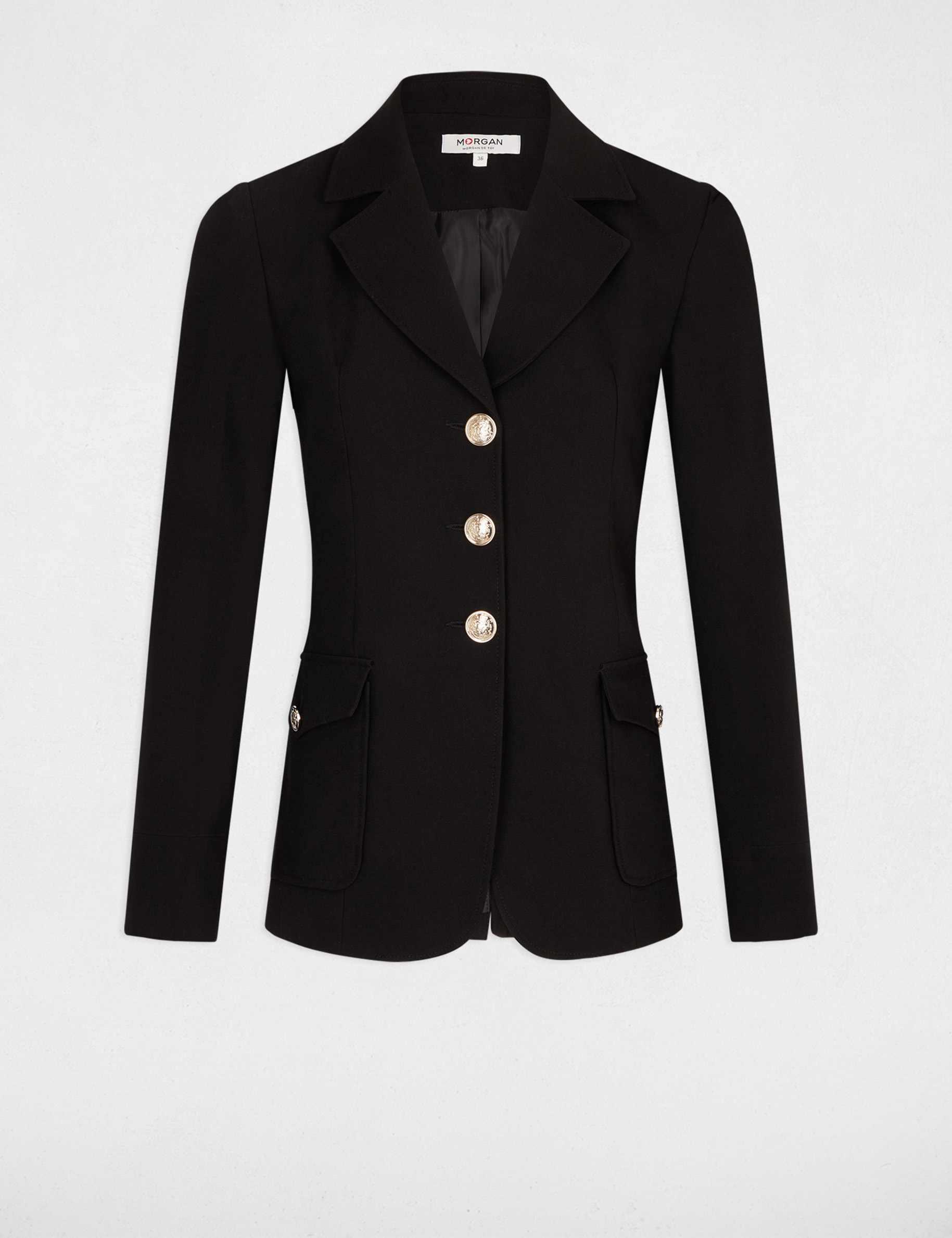 Veste cintrée boutonnée noir femme