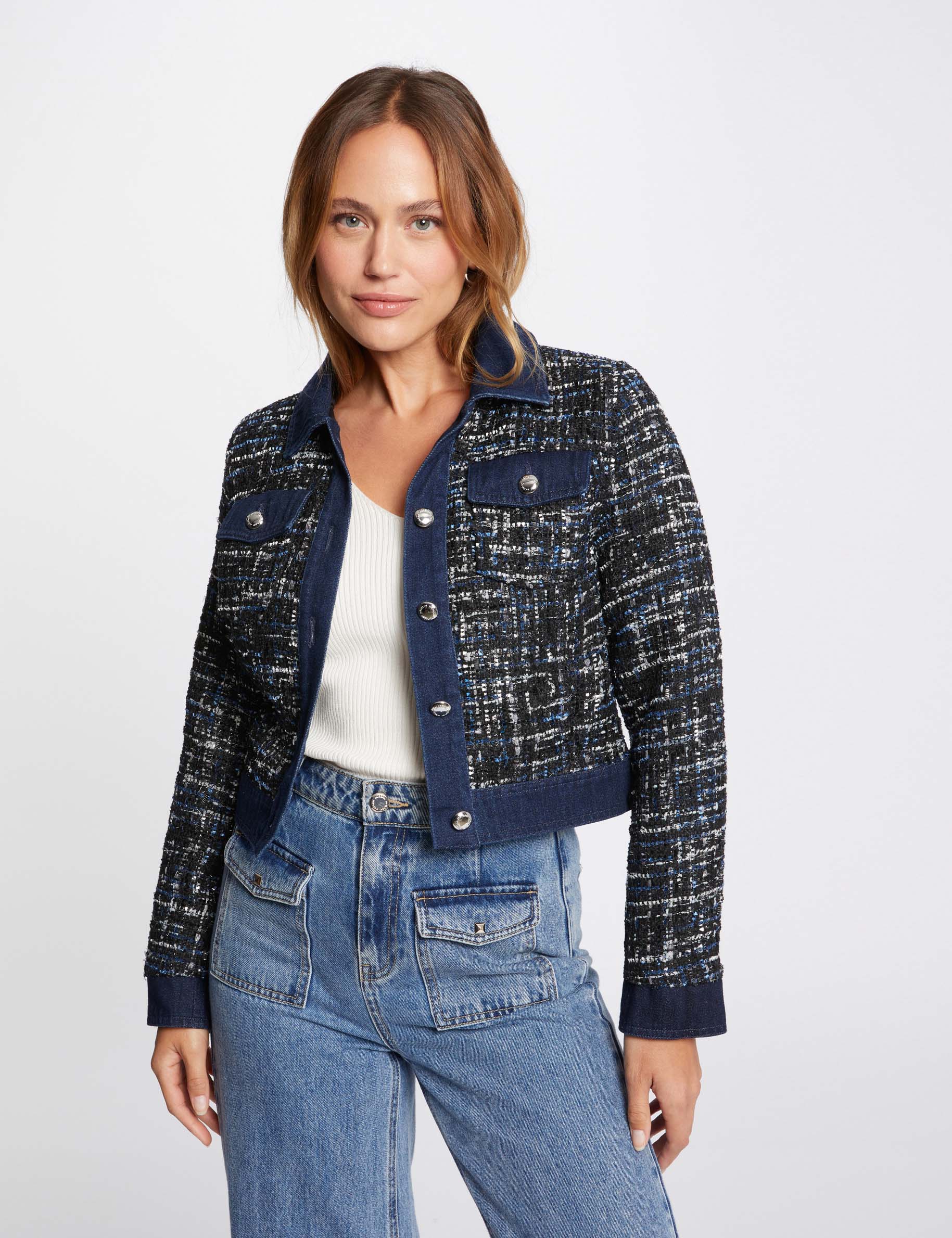 Veste tweed détails en jean multico femme