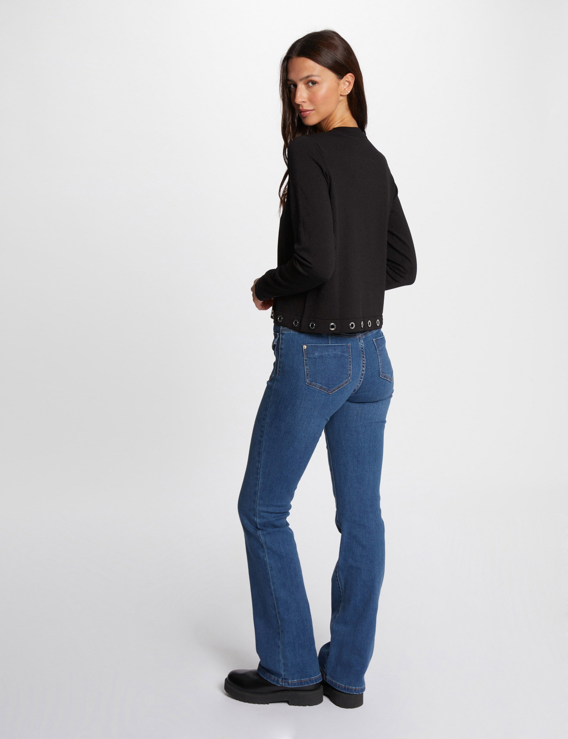 Jeans bootcut poches à boutons denim stone femme