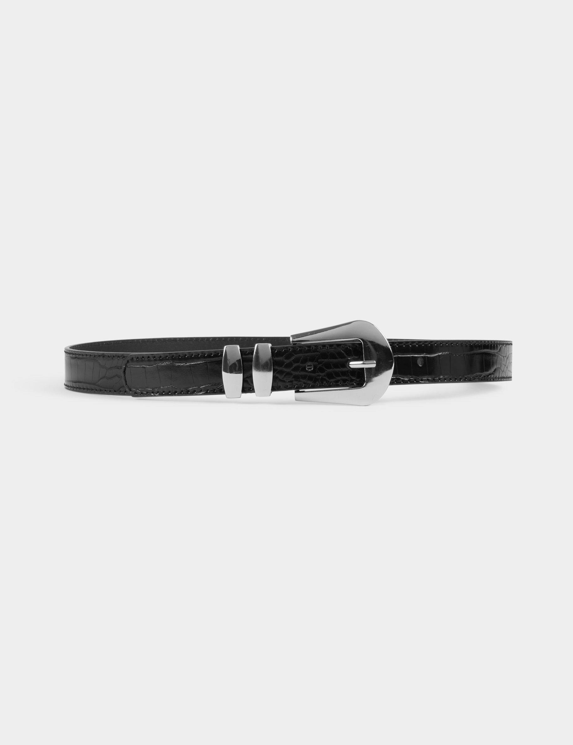 Ceinture croco double passant noir femme