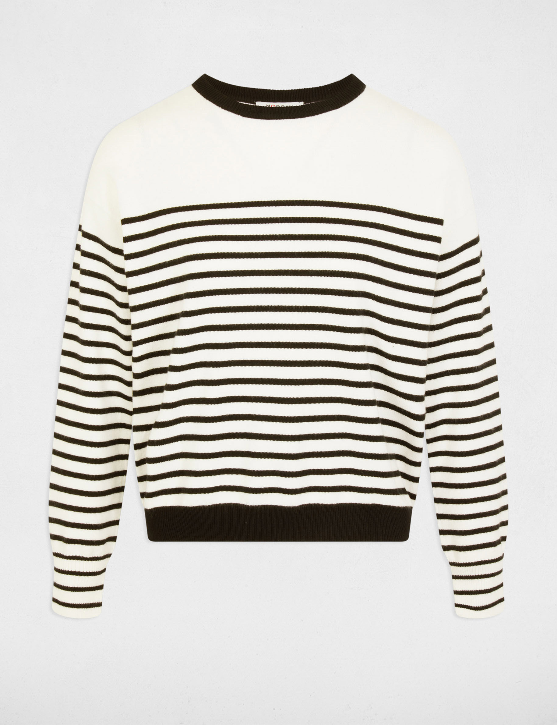 Pull col rond rayé blanc femme