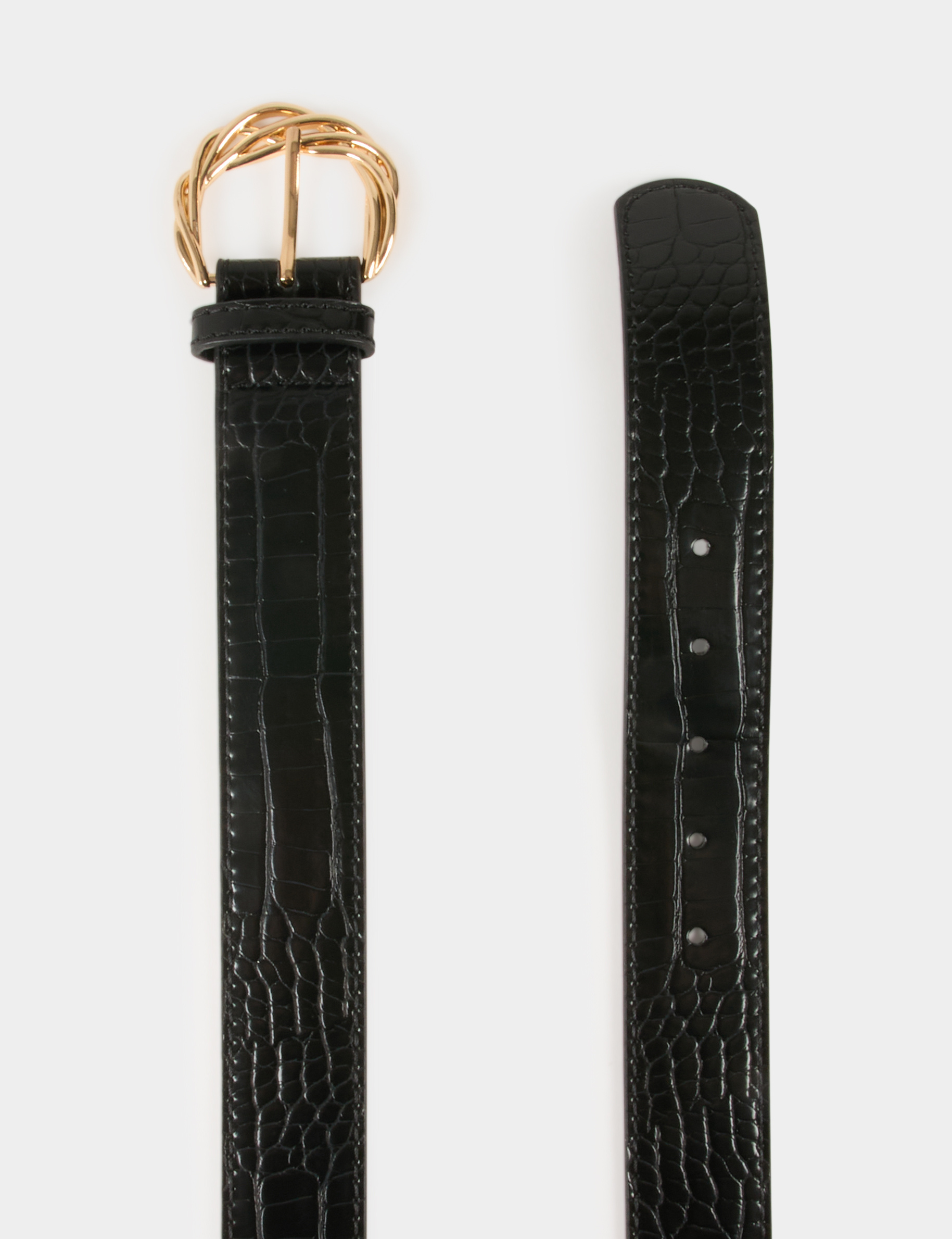 Ceinture croco boucle tressée noir femme