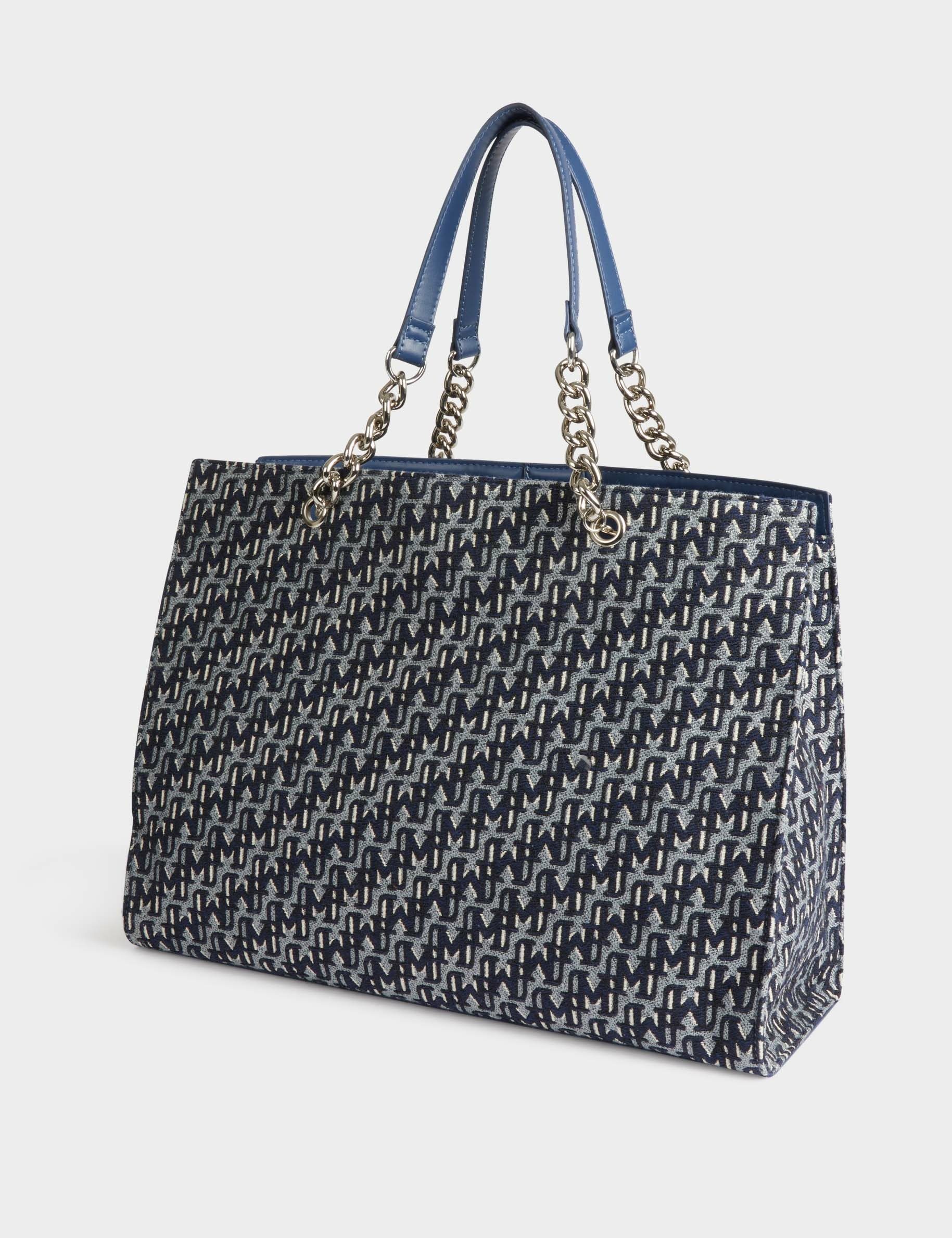 Sac cabas imprimé monogramme denim stone femme