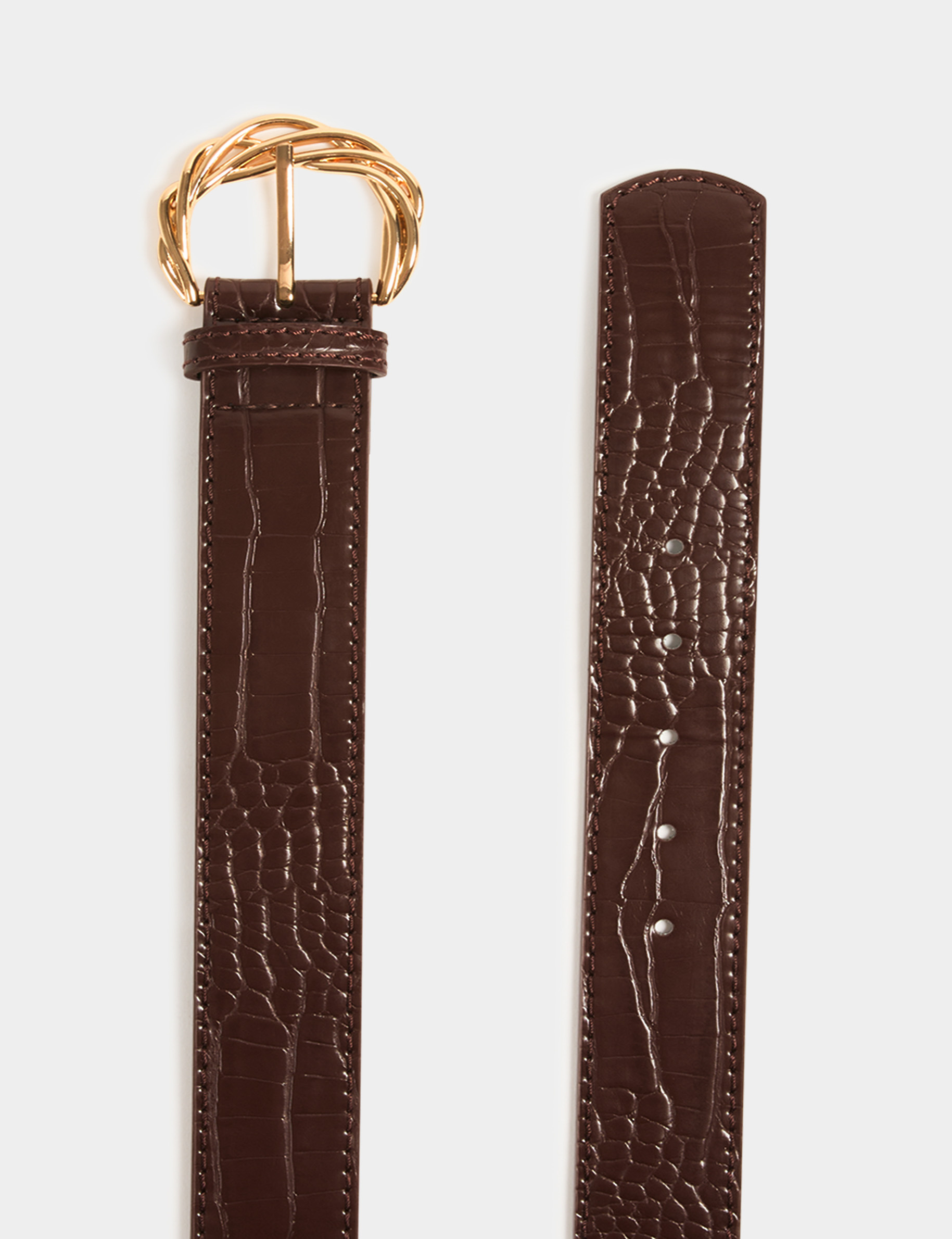 Ceinture croco boucle tressée marron femme