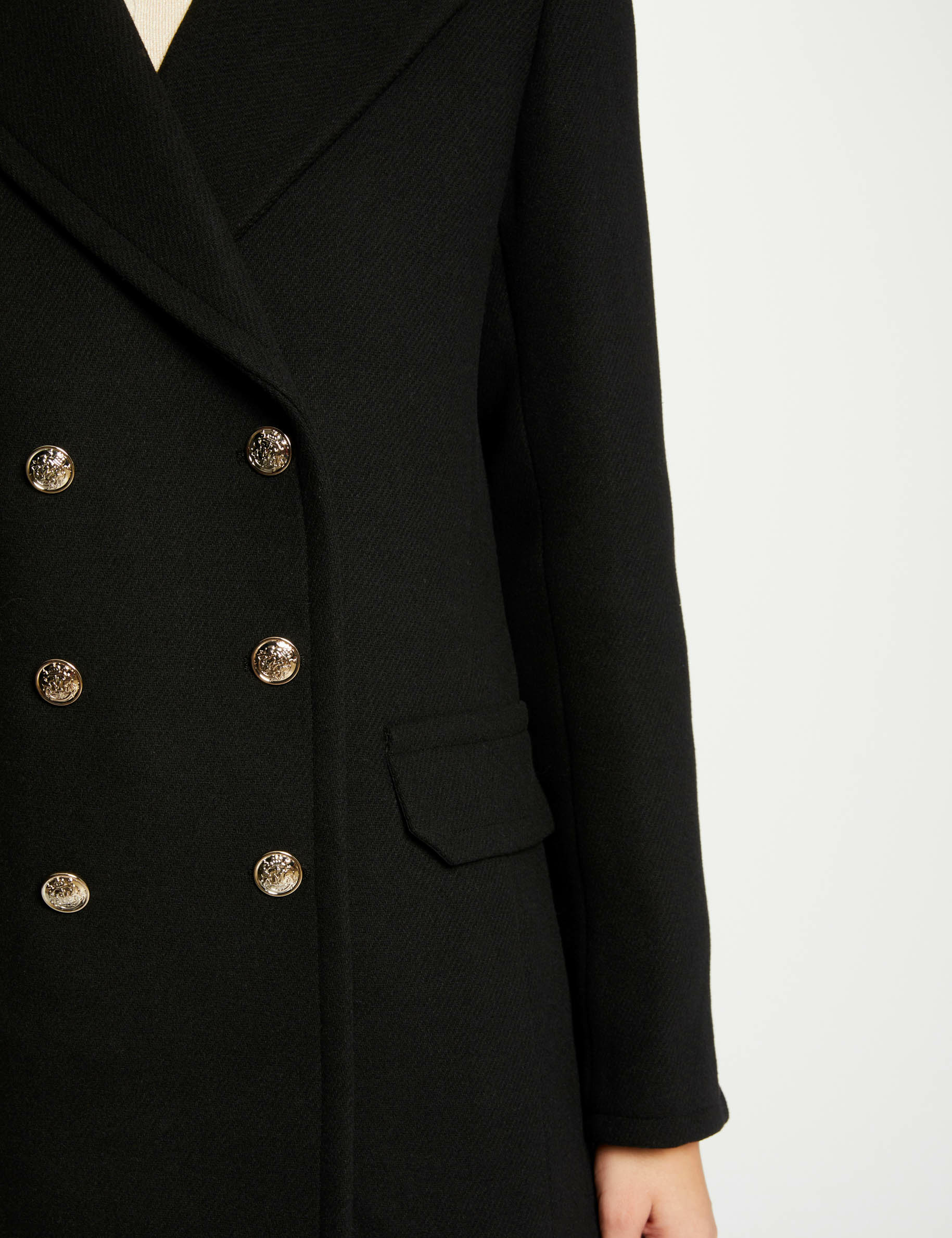 Manteau droit avec boutons noir femme