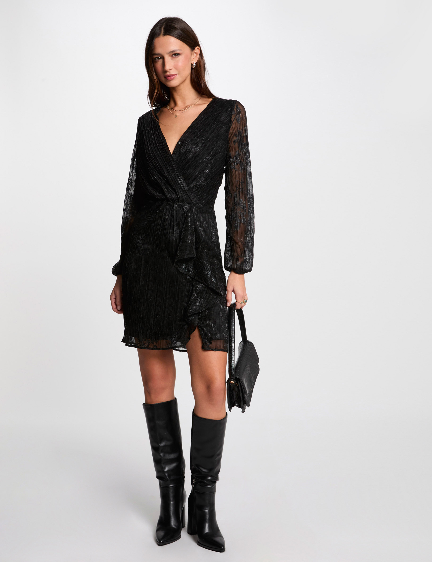 Robe courte ajustée noir femme