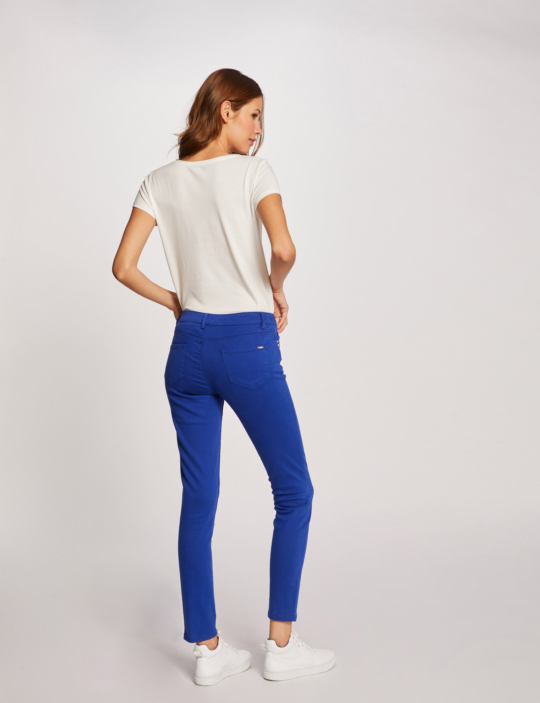 Pantalon skinny taille basse bleu electrique femme