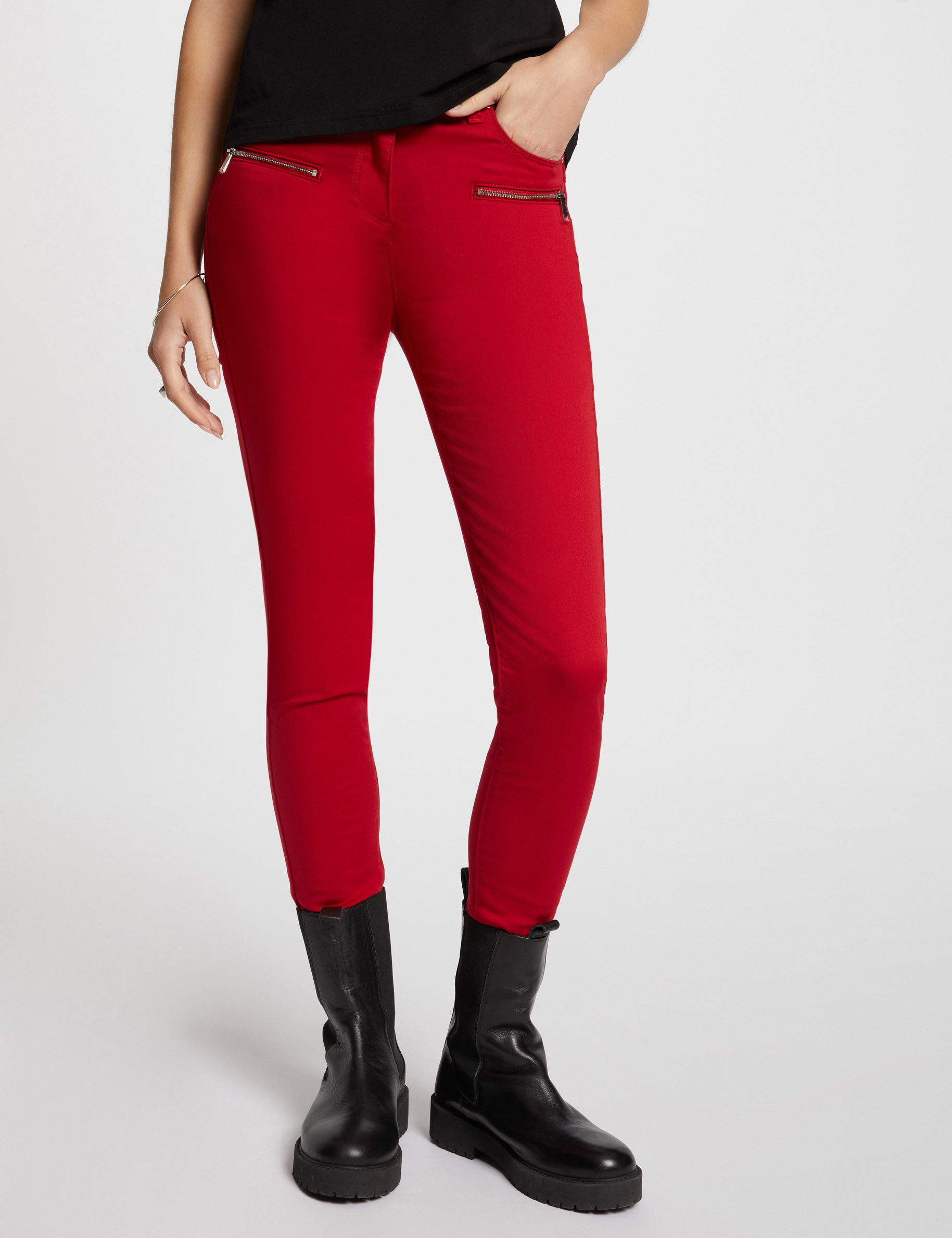 Slimfit jeans met ritsdetails medium rood vrouw