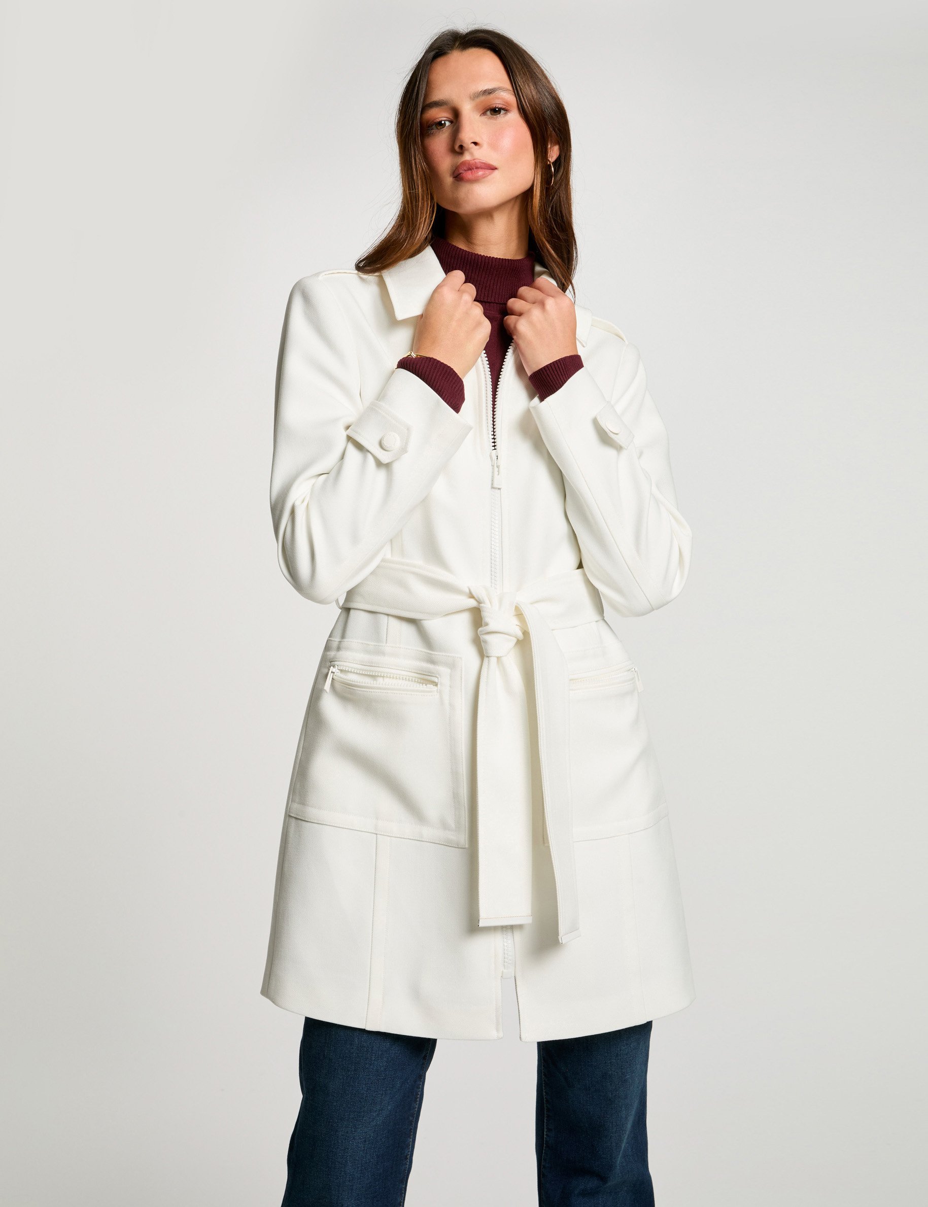 Manteau long zippé blanc femme