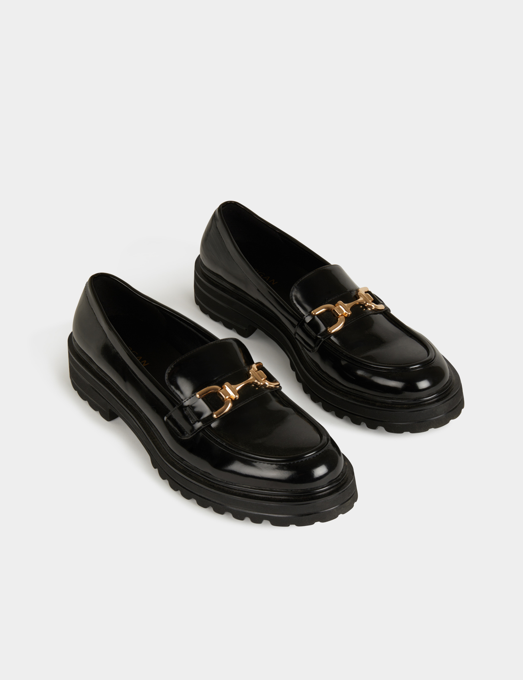 Mocassins vernis avec boucles noir femme