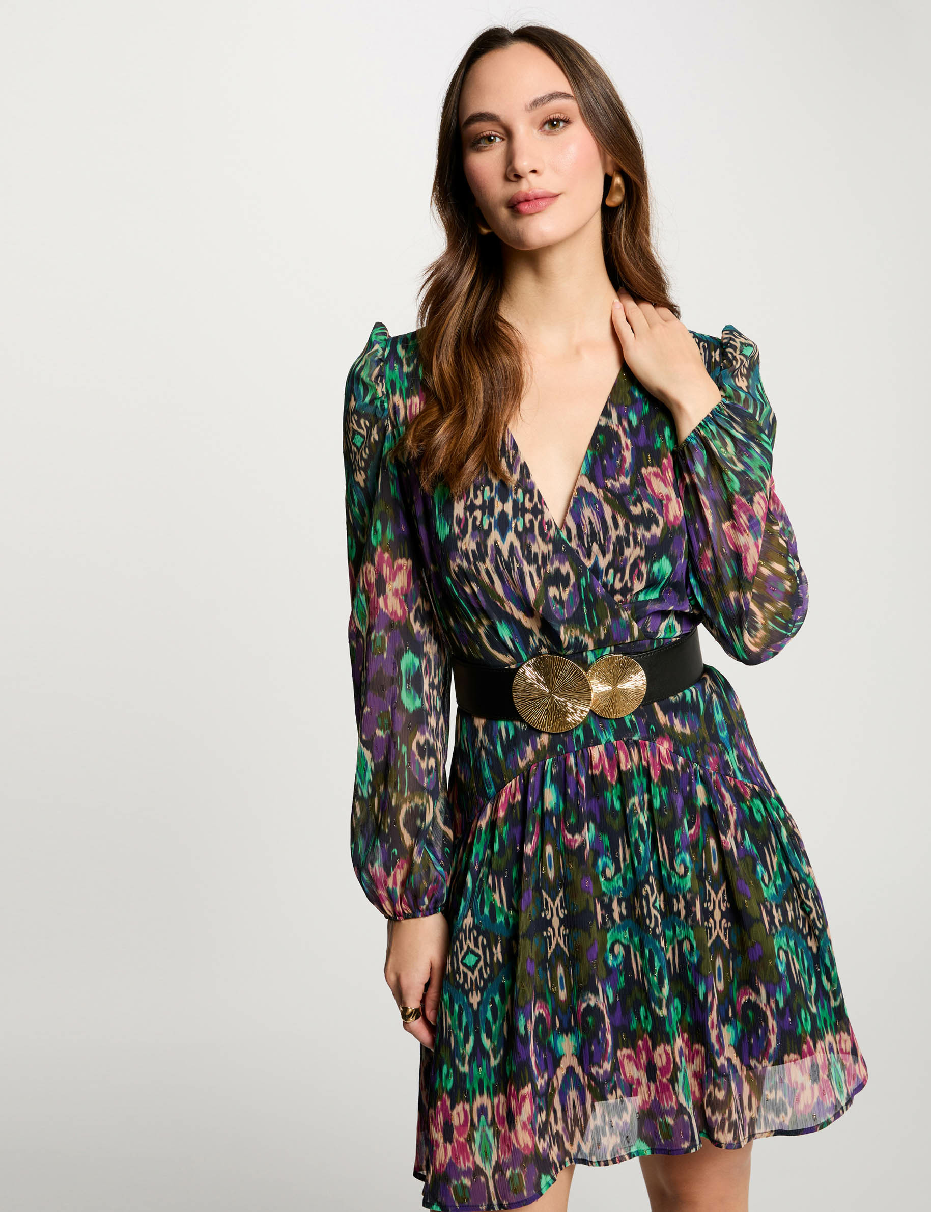 Robe courte évasée imprimée multicolore femme