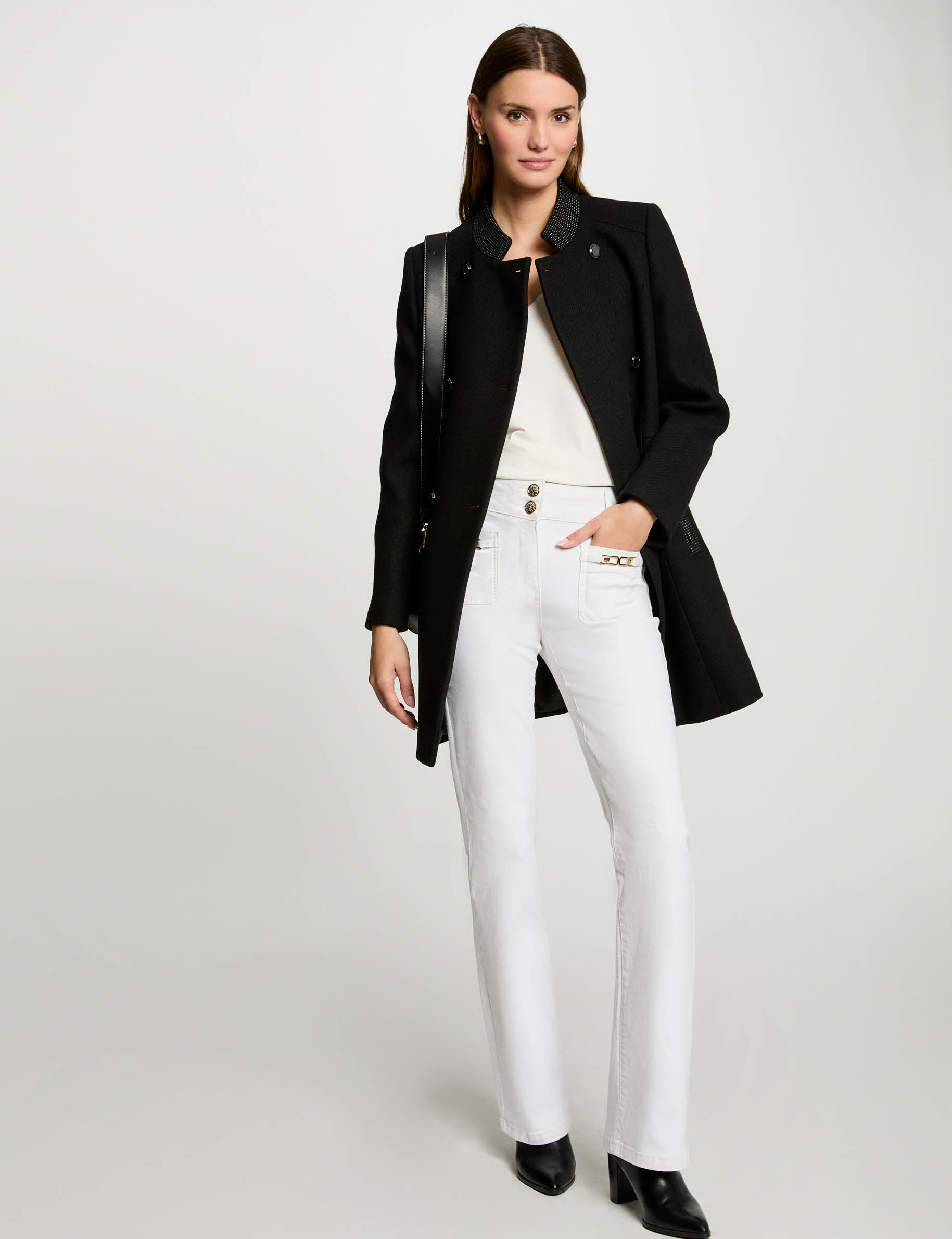 Manteau long boutonné noir femme