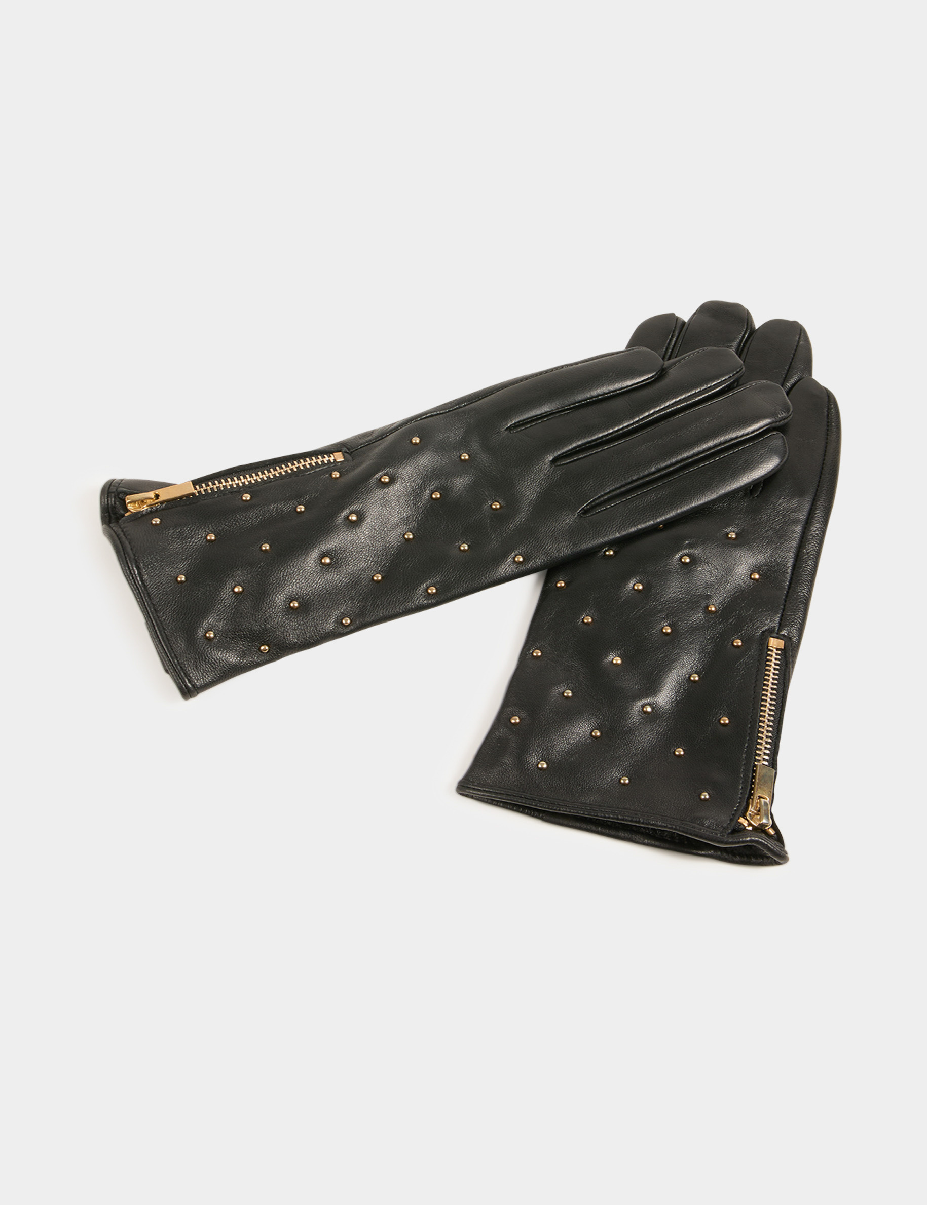 Gants en cuir avec clous noir femme