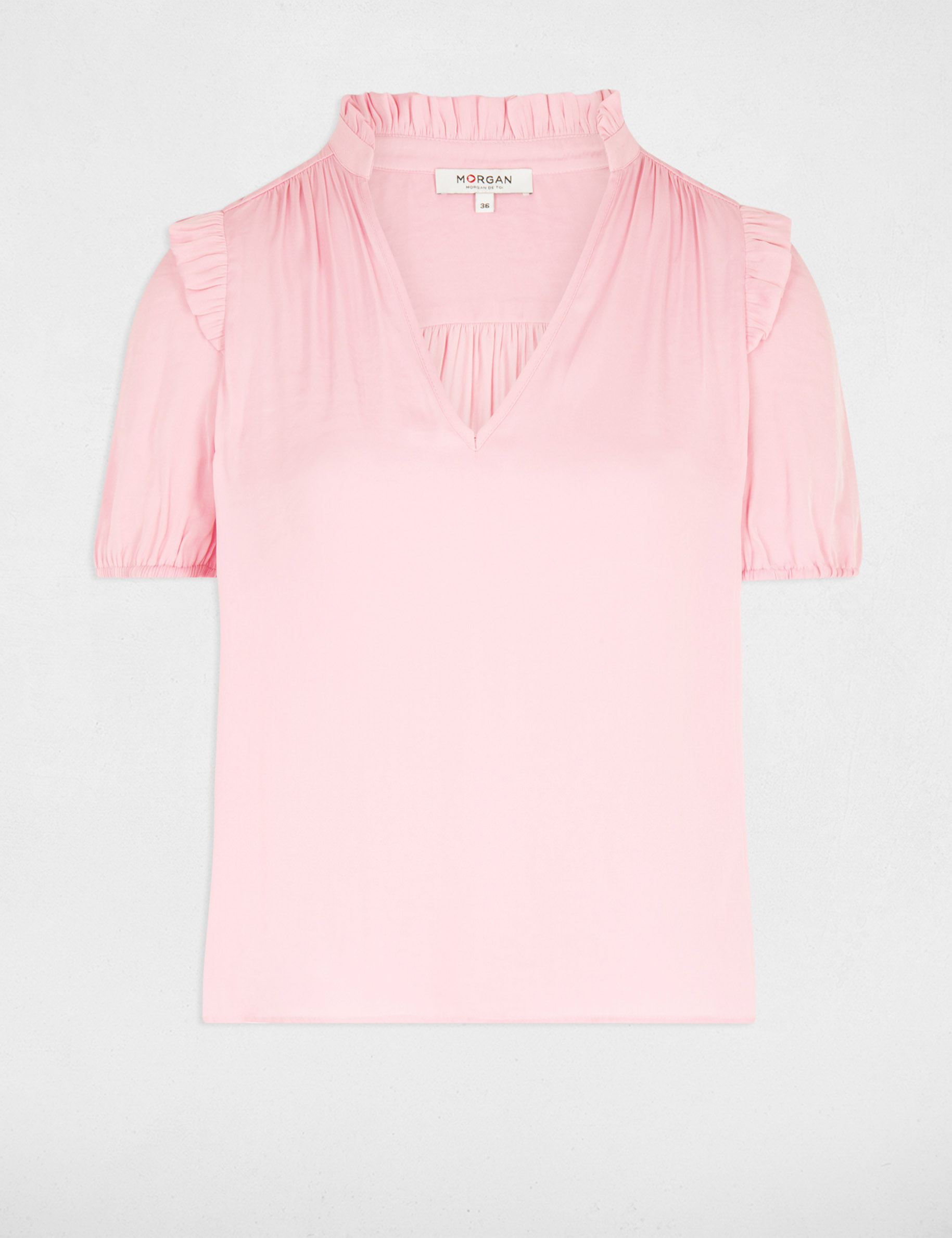 V-hals blouse met ruches medium roze vrouw