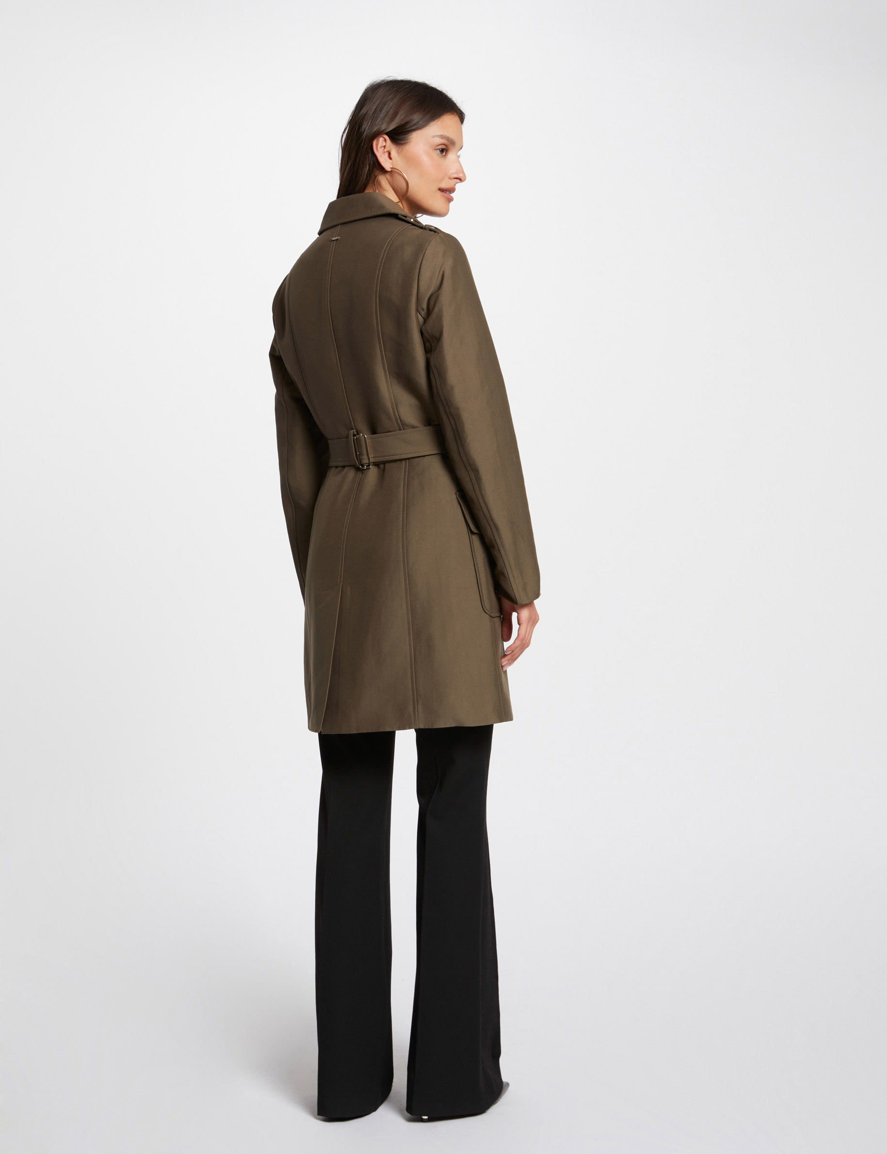 Lange trenchcoat met riem brons vrouw