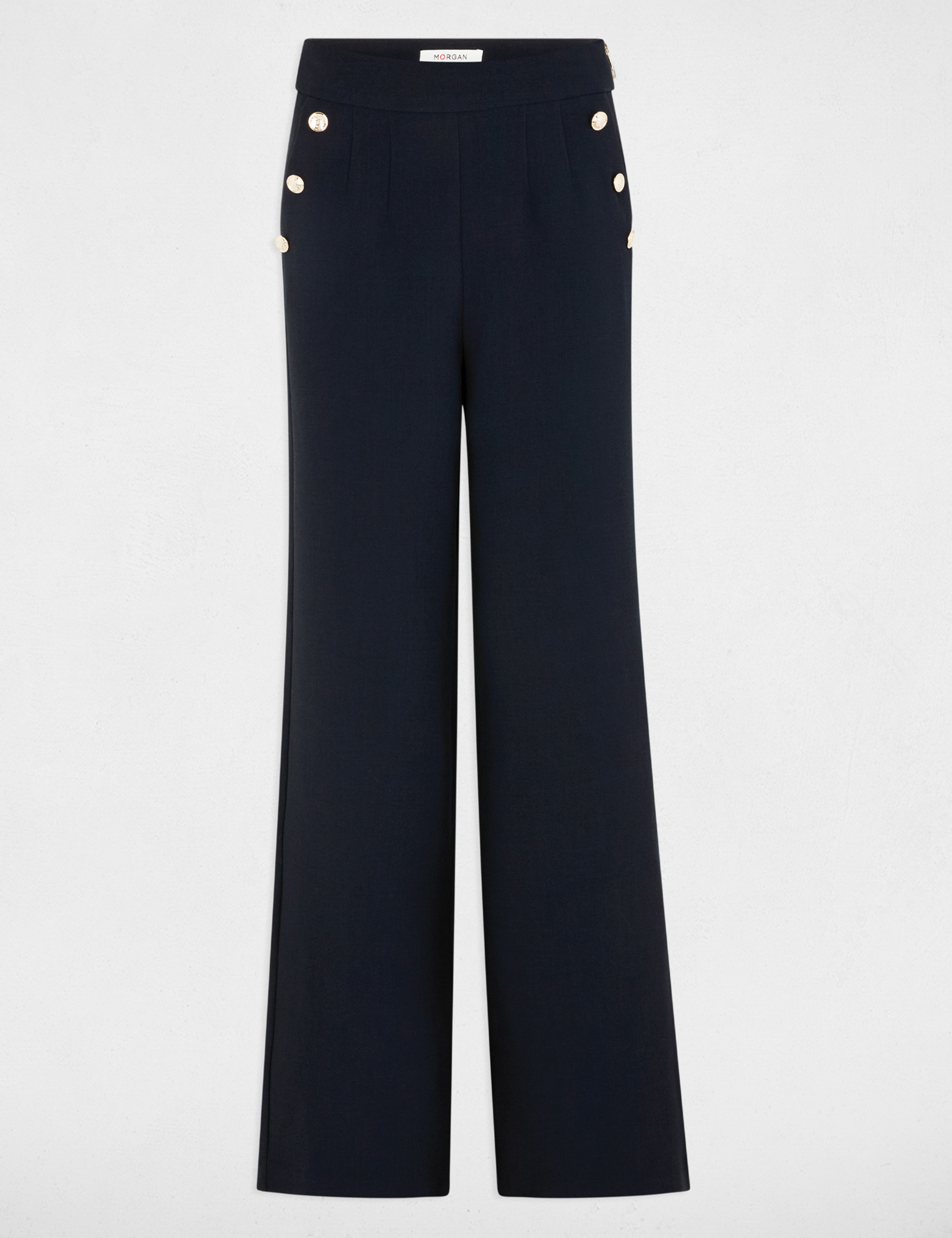 Pantalon large à boutons bleu marine femme