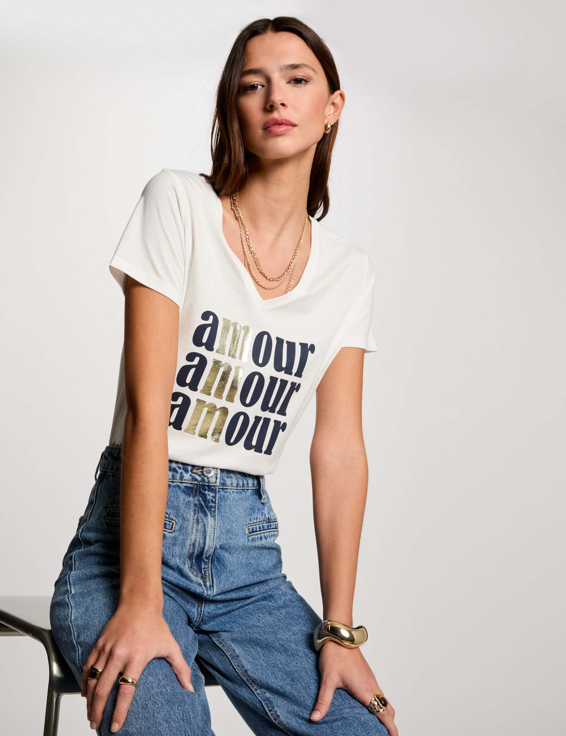 T-shirt met opschrift helder wit vrouw