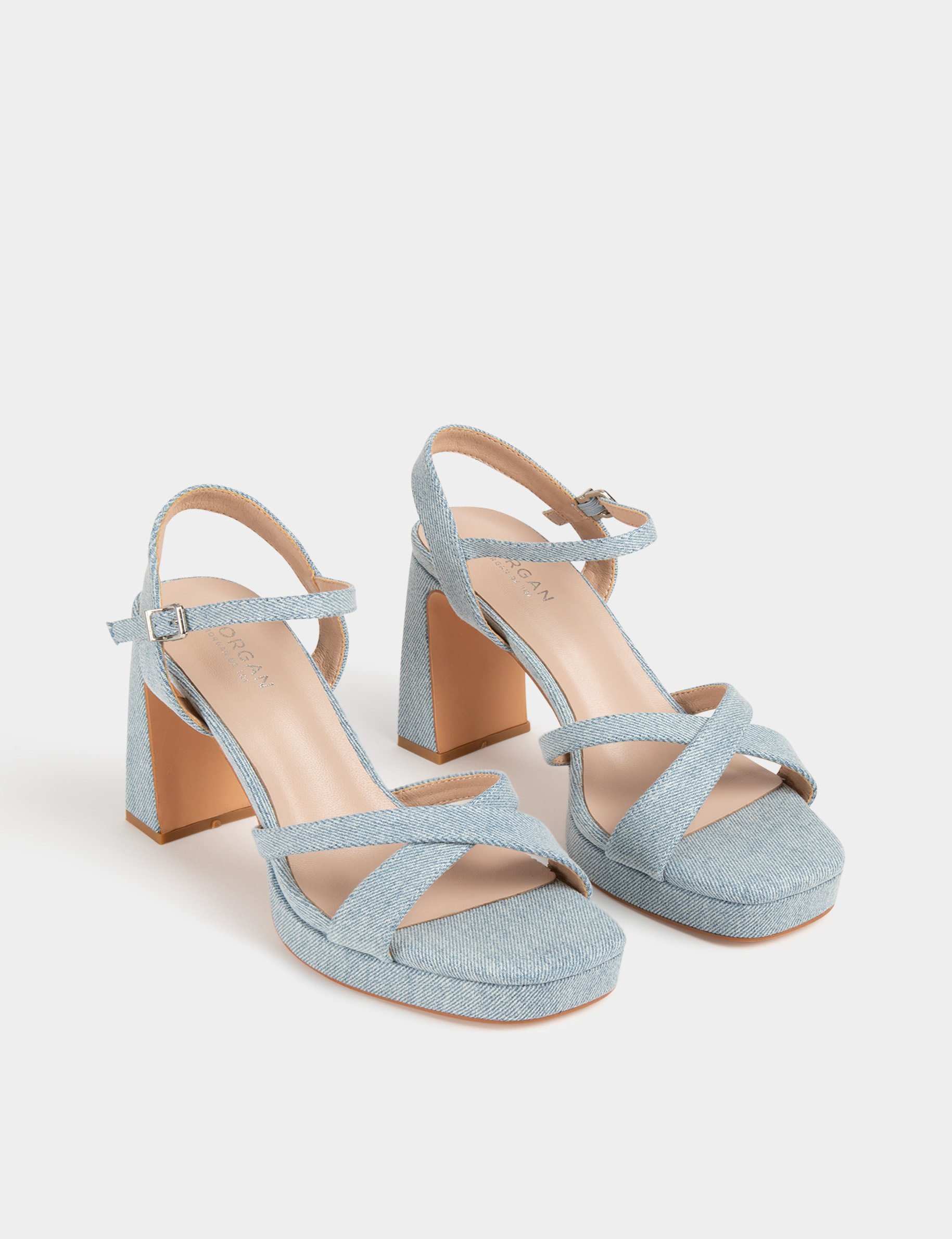 Sandalen met hak in denim jeans vrouw