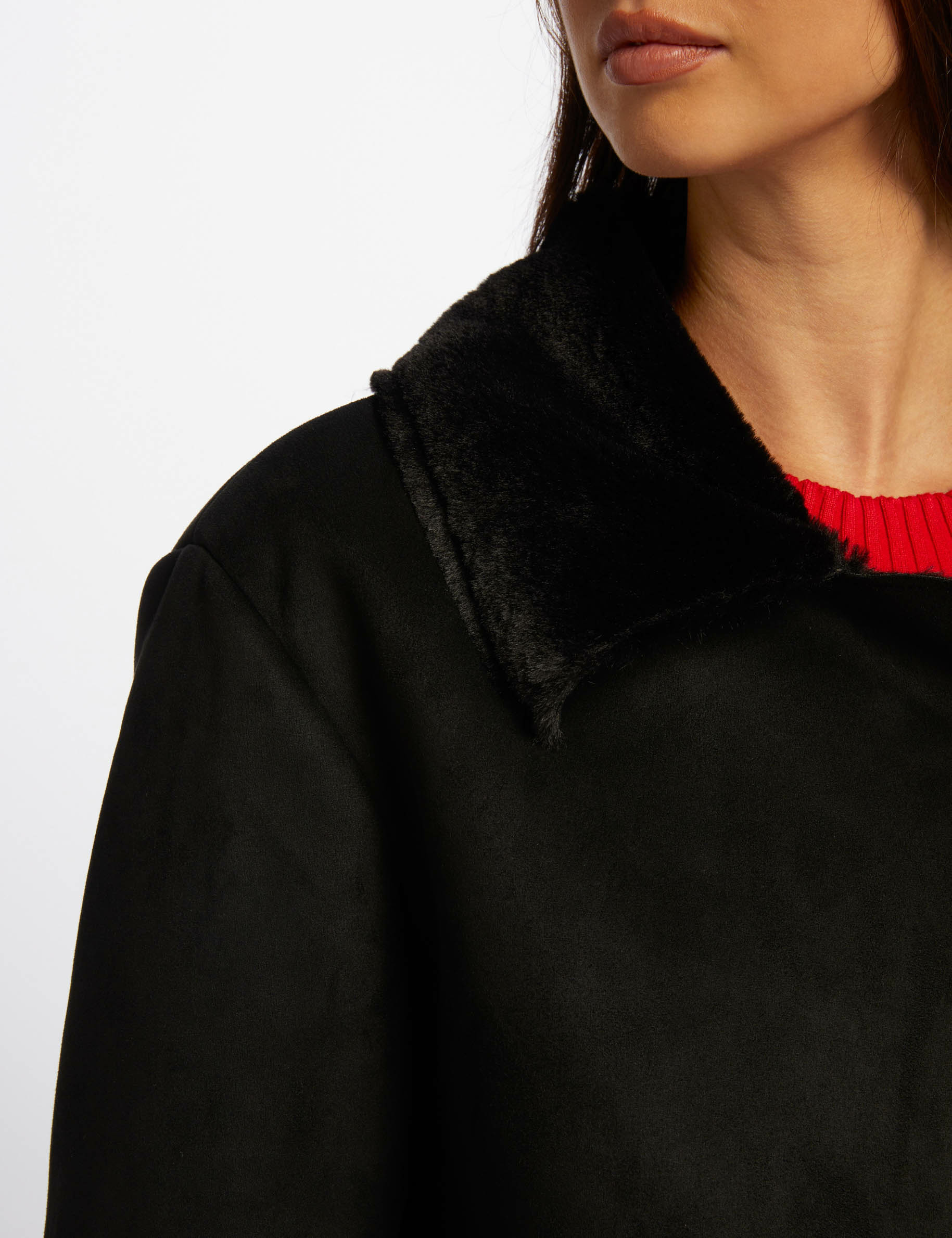 Manteau long suédine noir femme