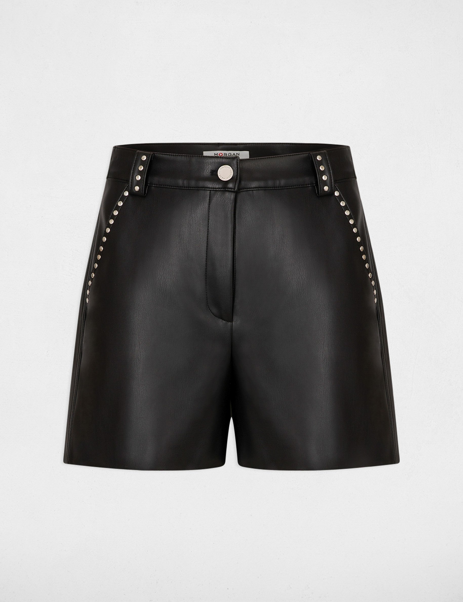 Short taille haute simili cuir noir femme