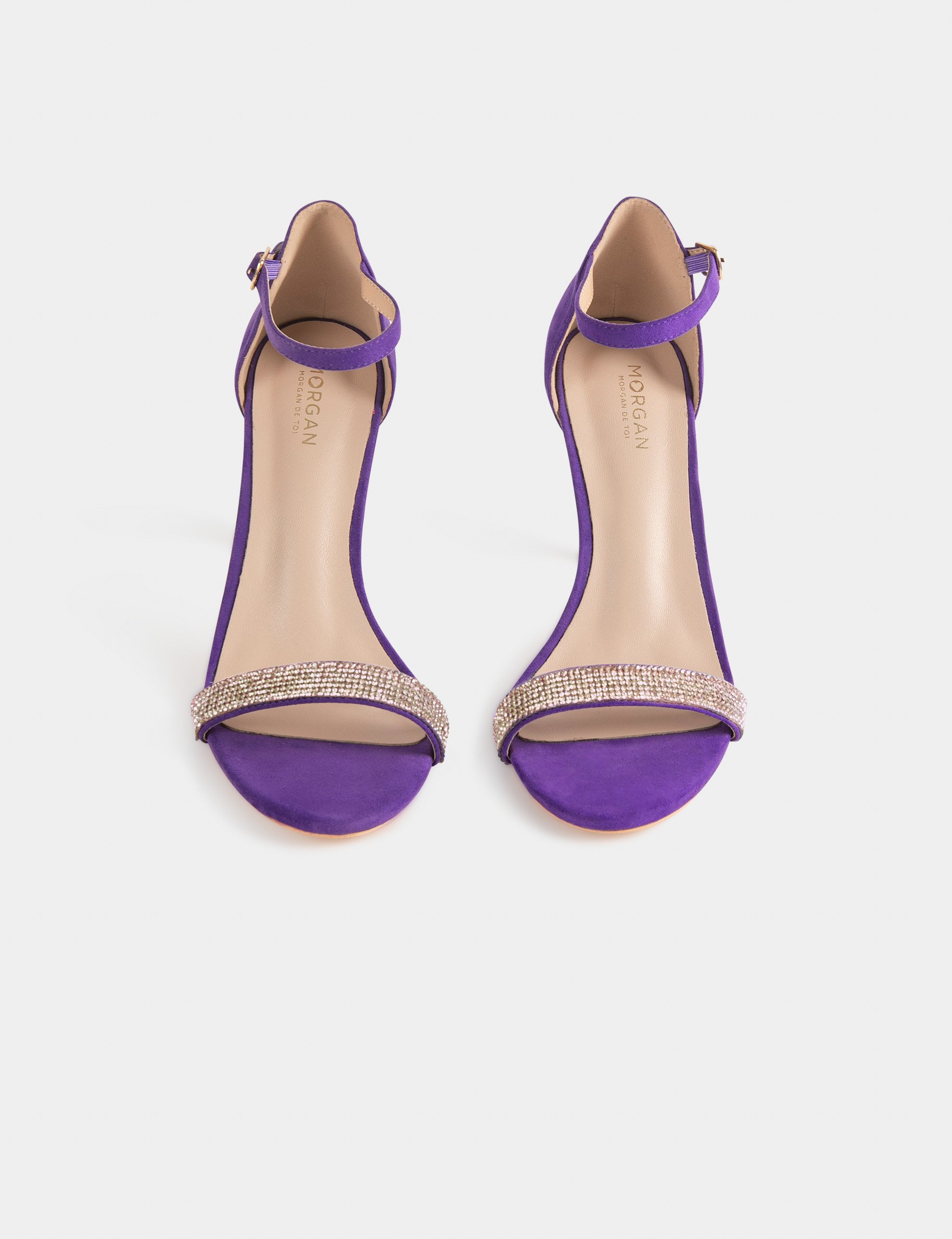 Sandales à talons avec détails bijoux violet fonce femme