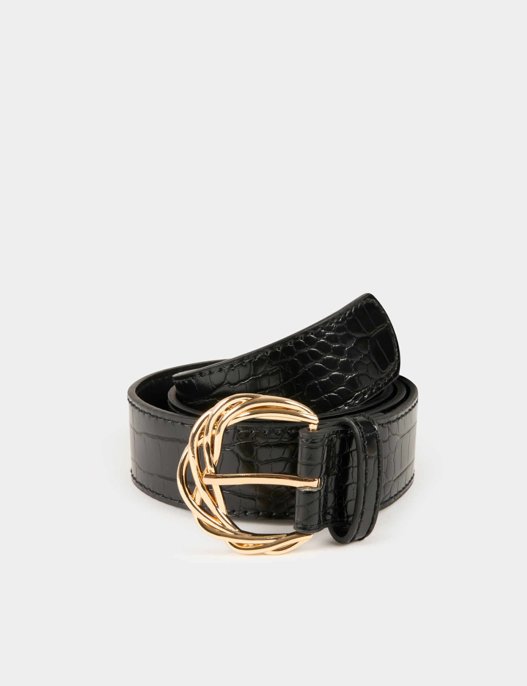 Ceinture croco boucle tressée noir femme