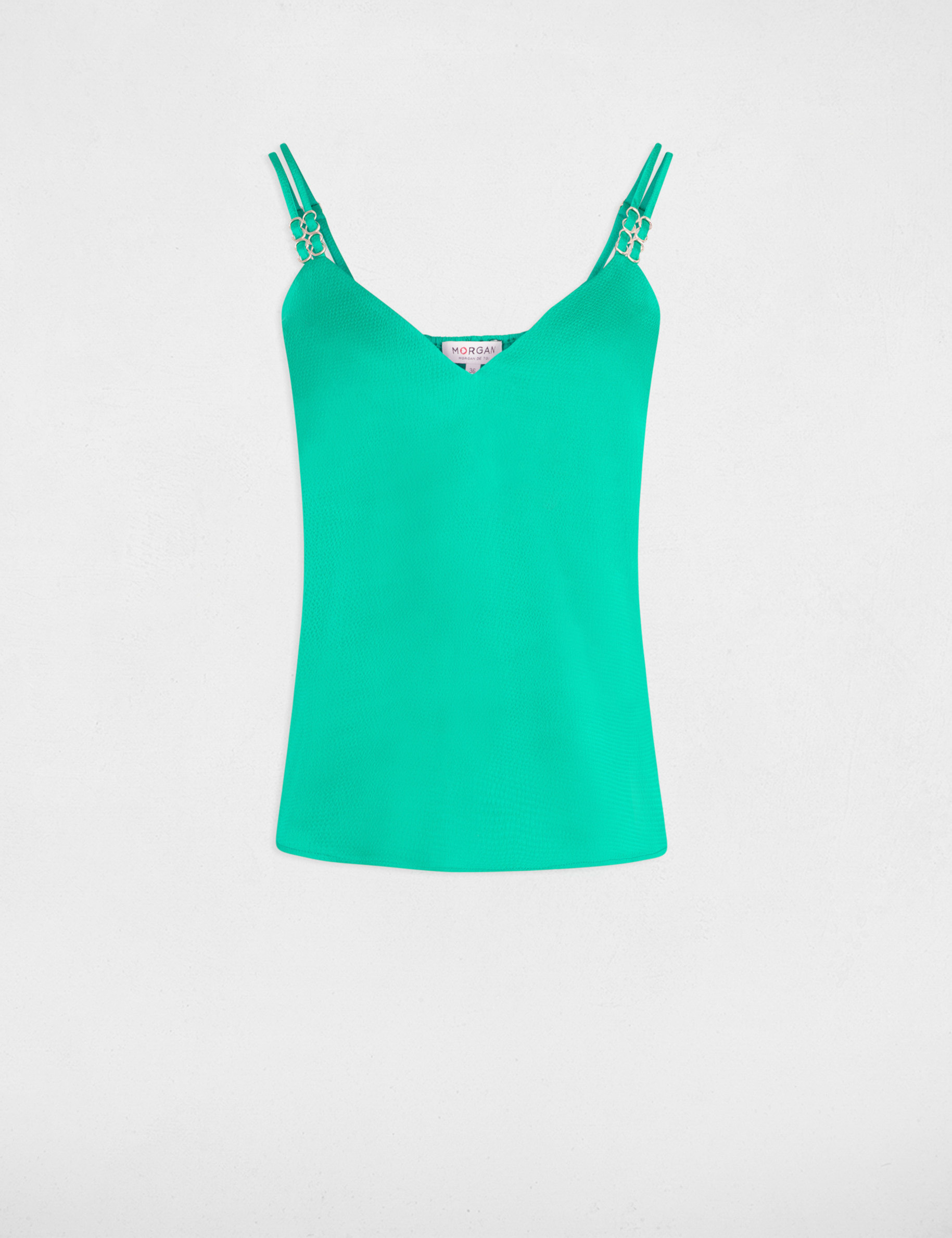 Top satin à bretelles vert femme