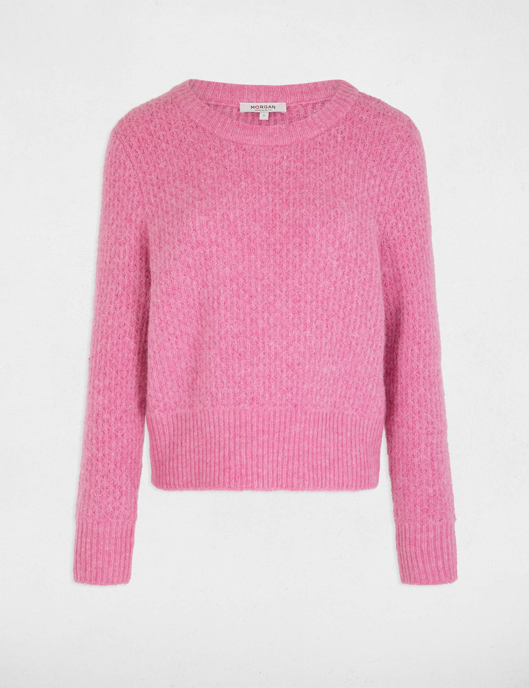 Pull col rond manches longues rose moyen femme