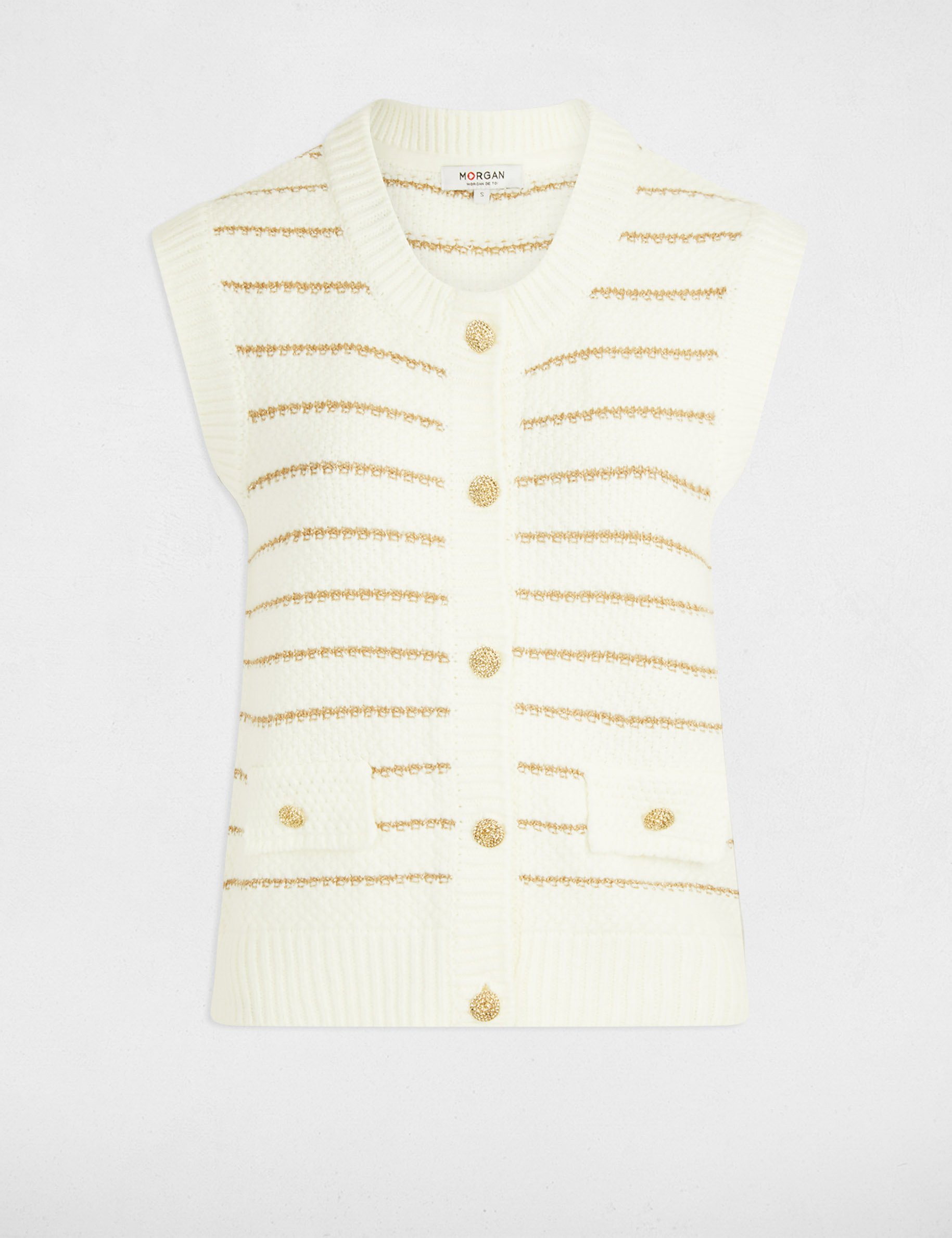 mouwloos gestreept vest beige vrouw Mouwloos gestreept vest beige vrouw