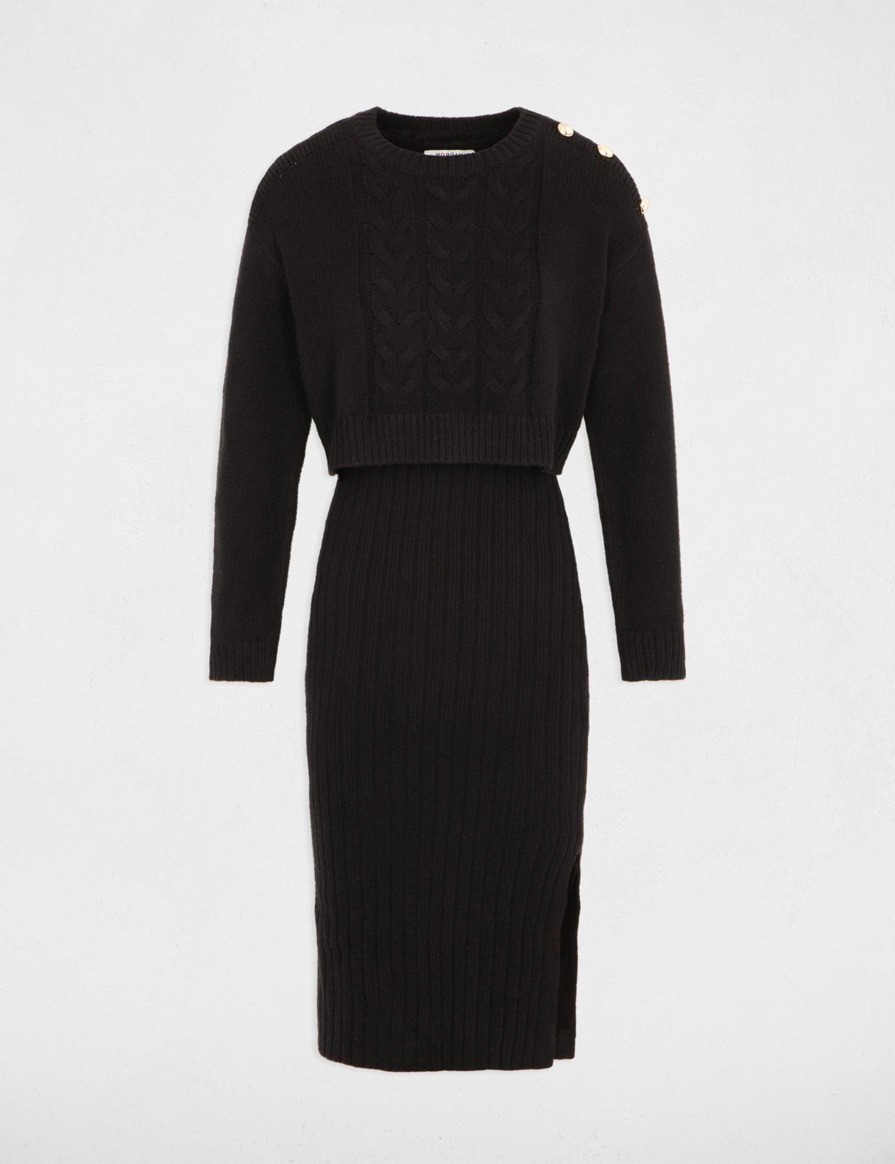 Robe tricot ajustée 2-en-1 noir femme