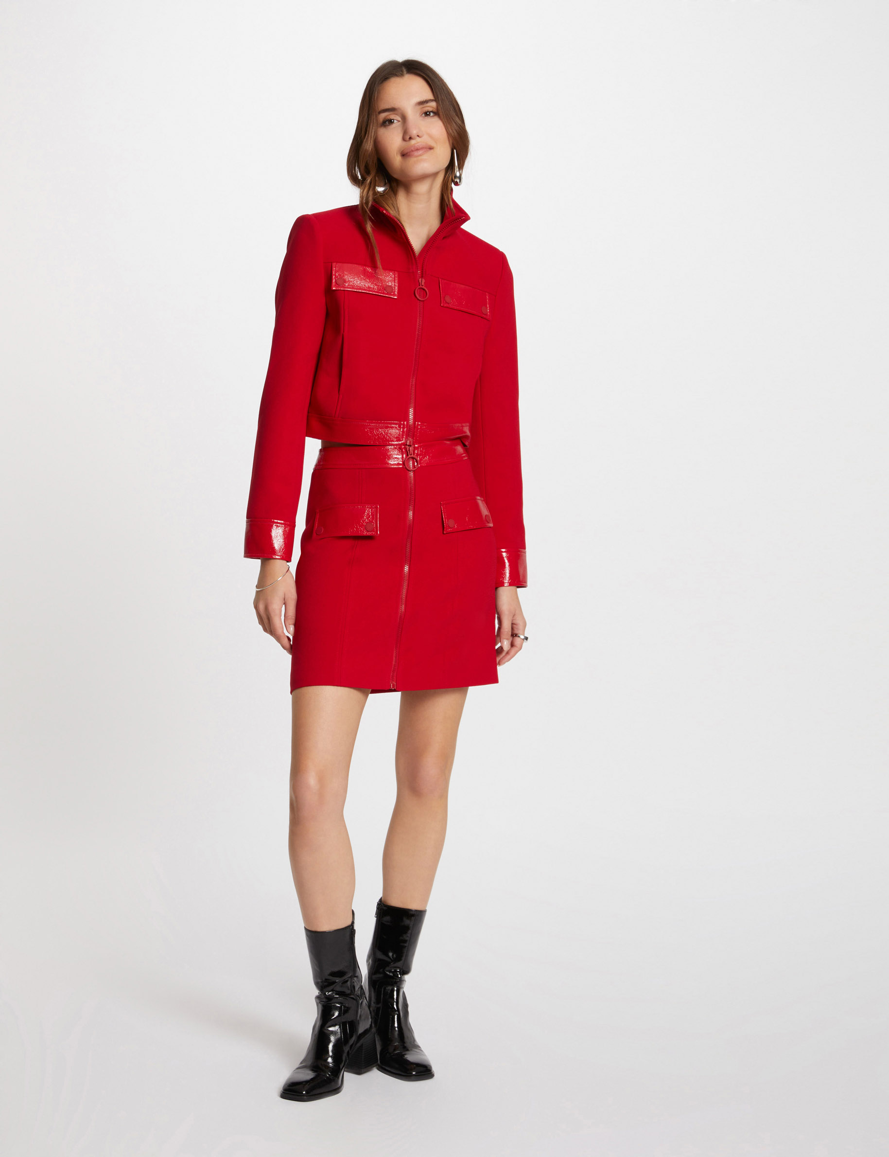 Jas met imitatieleren details medium rood vrouw