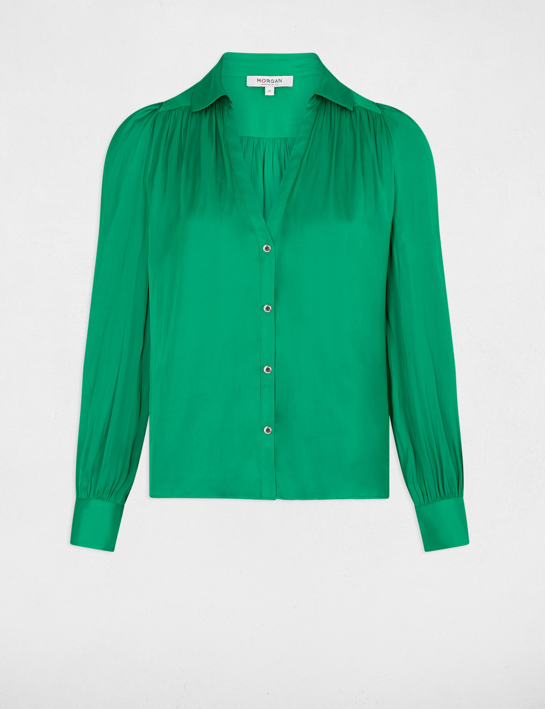 Chemise manches longues satin vert femme