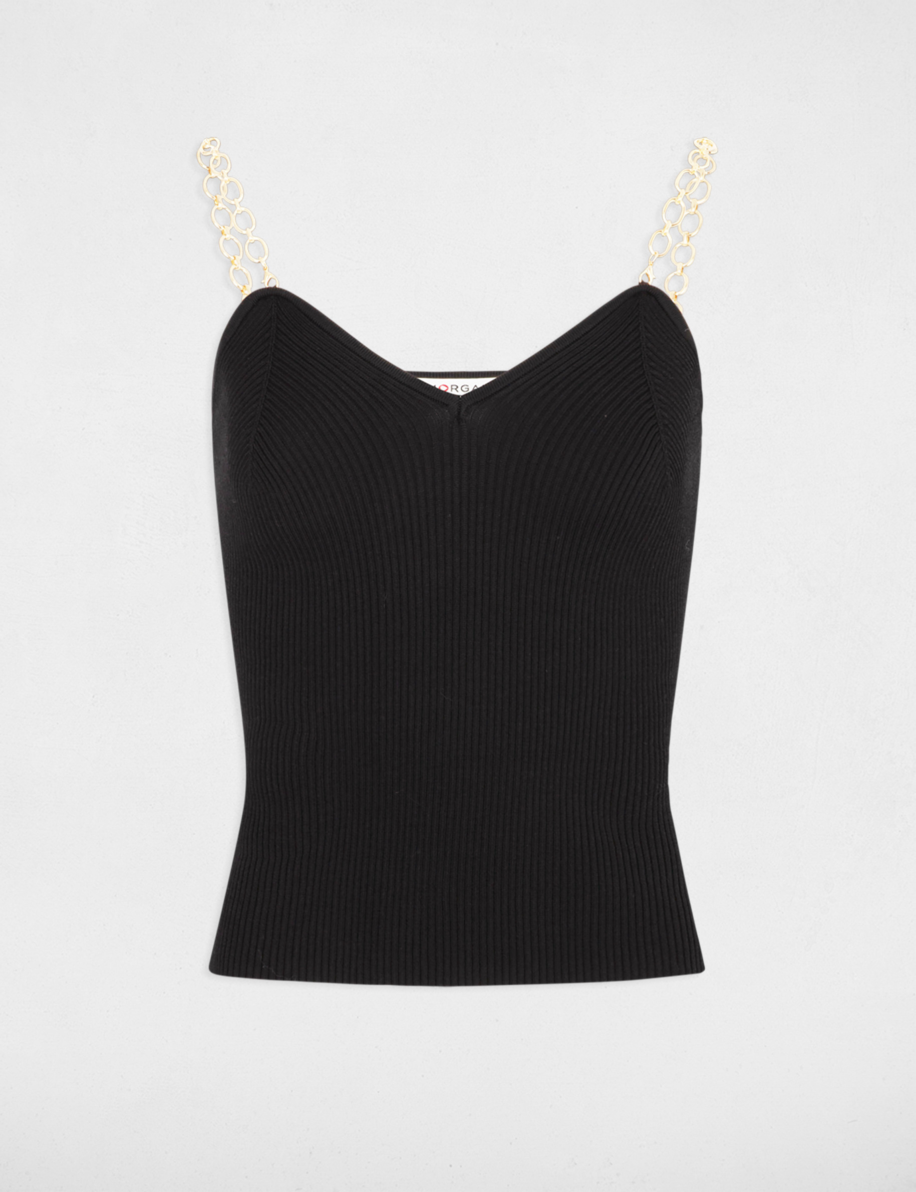 Top tricot bretelles chaînes noir femme