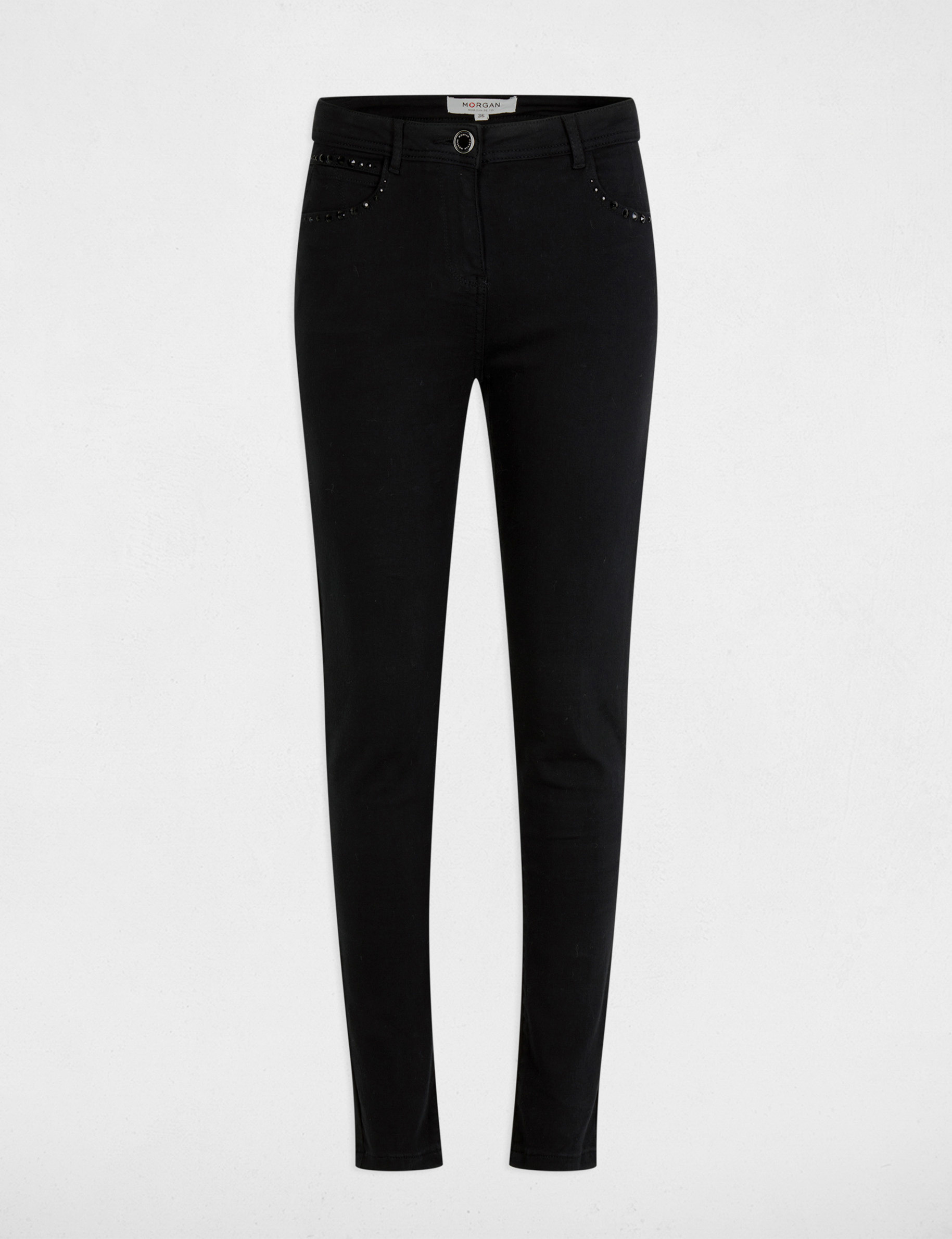 Jeans skinny détails strass noir femme