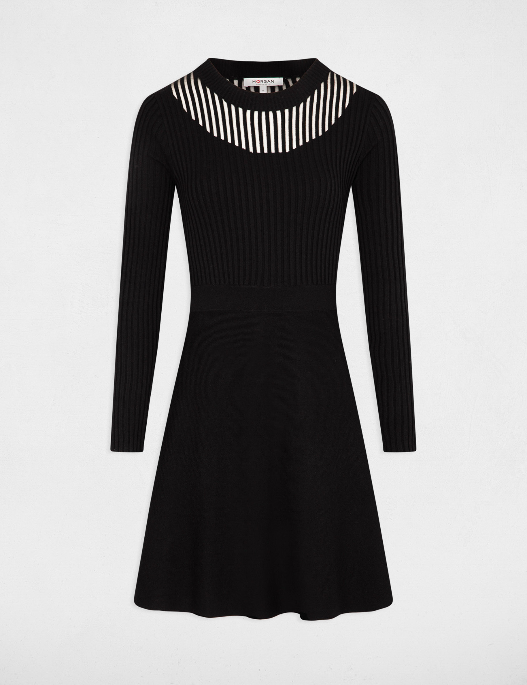 Robe tricot courte trapèze noir femme