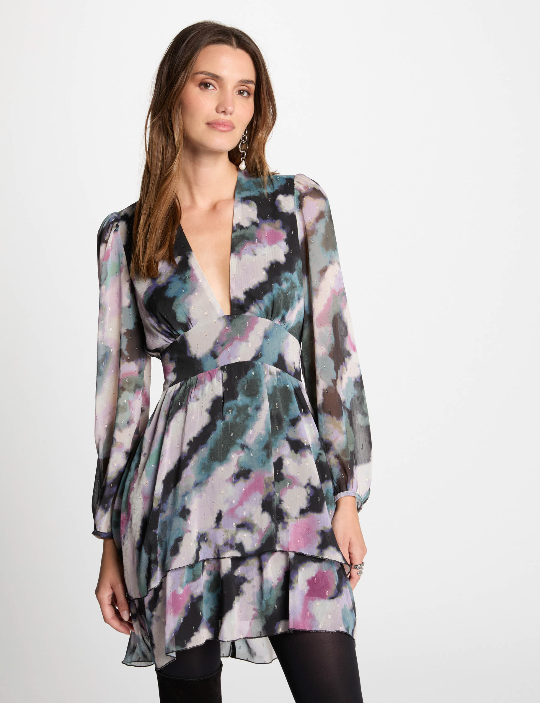 Robe courte cintrée imprimée multicolore femme