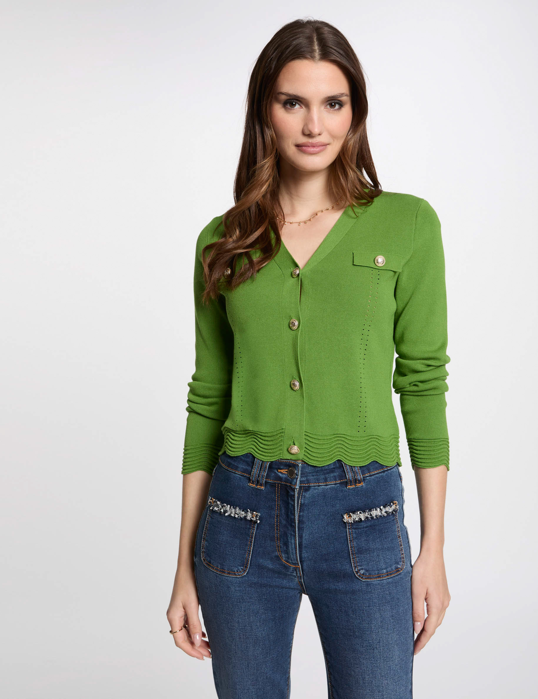 Gilet col en V vert anis femme