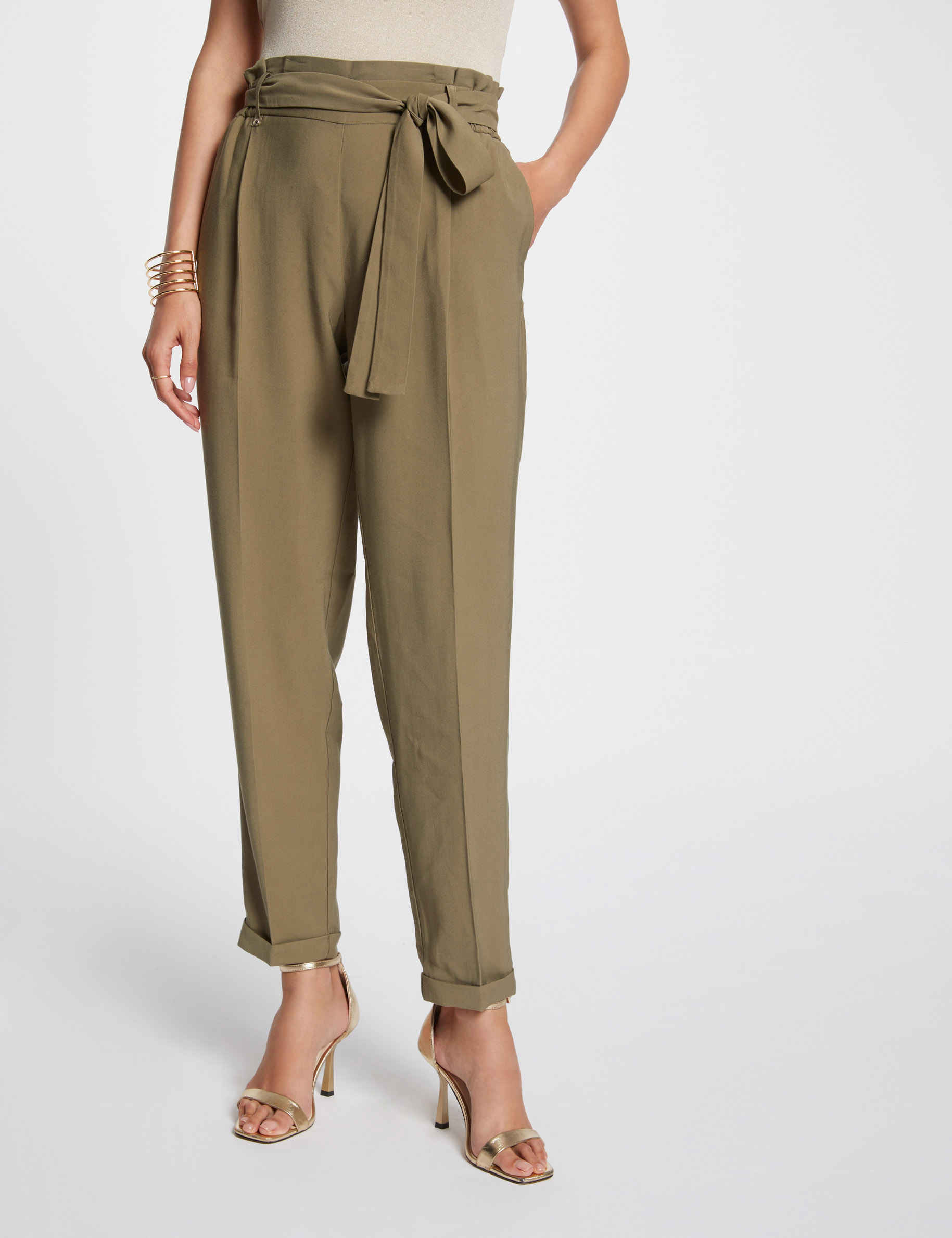 Pantalon carotte fluide vert kaki femme